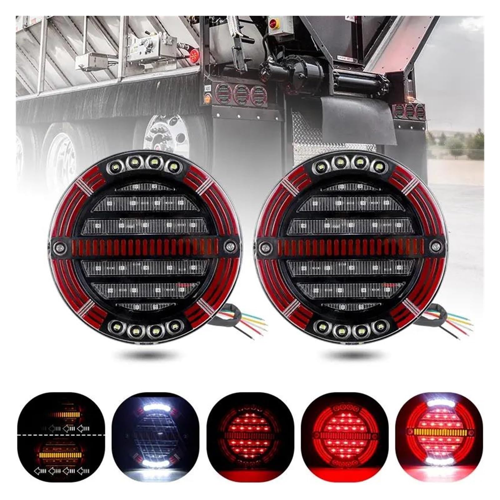 Luz Matrícula Luz Trasera LED Redonda 5,5 Pulgadas Freno secuencial Giro y Marcha atrás para Coches Camiones remolques Tractores Furgonetas 12 V y 24 V. Reemplazo Luces Traseras