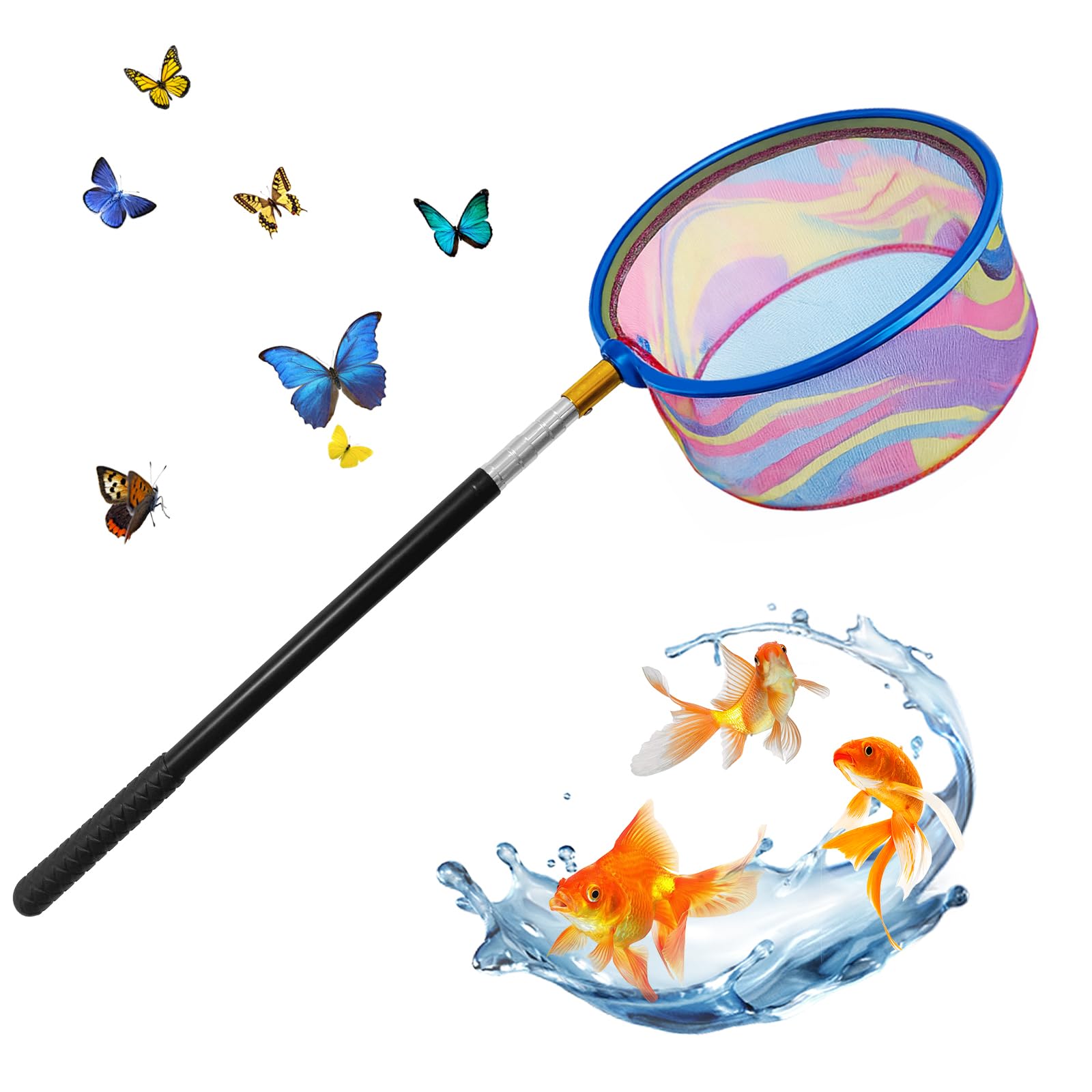 Épuisette Enfant, Filet à Papillon Extensible, avec Manche Télescopique 41 à 150 cm, pour la Capture d'Insectes et de Poissons, Plage, Étang, Jardin