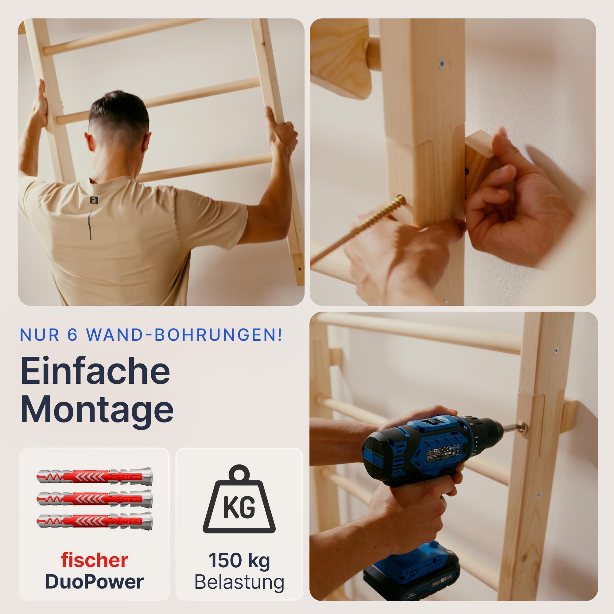 Sprossenwand für Erwachsene und Kinder - inkl. Klimmzugstange & Dip Extension - Kletterwand und Sprossenwand Kinderzimmer