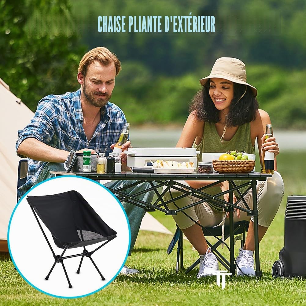 Chaise de camping pliable extra large avec sac de transport pour adultes, chaise pliante d'extérieur pour camping, randonnée, pique-nique, pêche, randonnée et plus encore (noir)