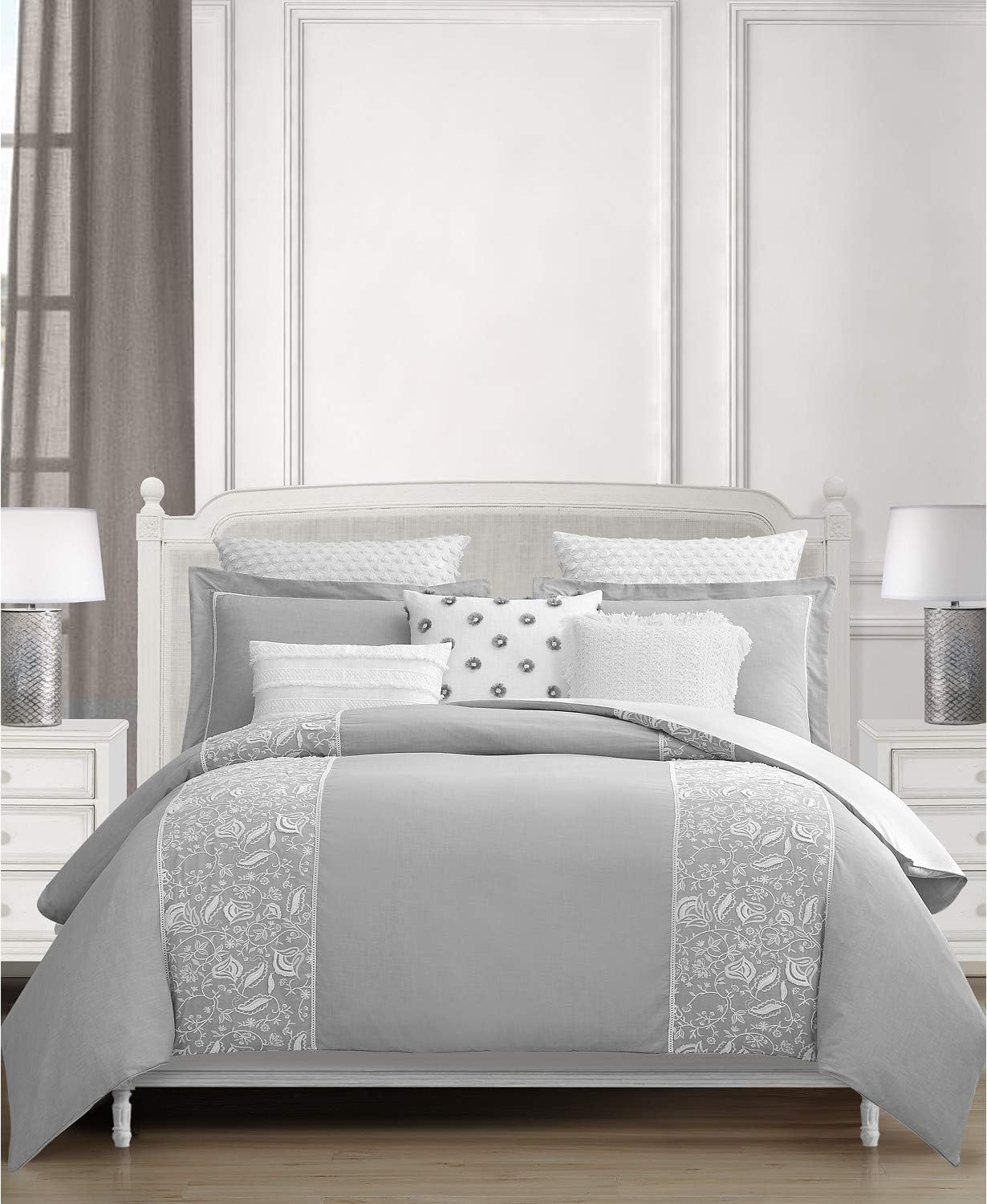 Althrop Embroidered Cotton 8 Piece King Comforter Set Grey