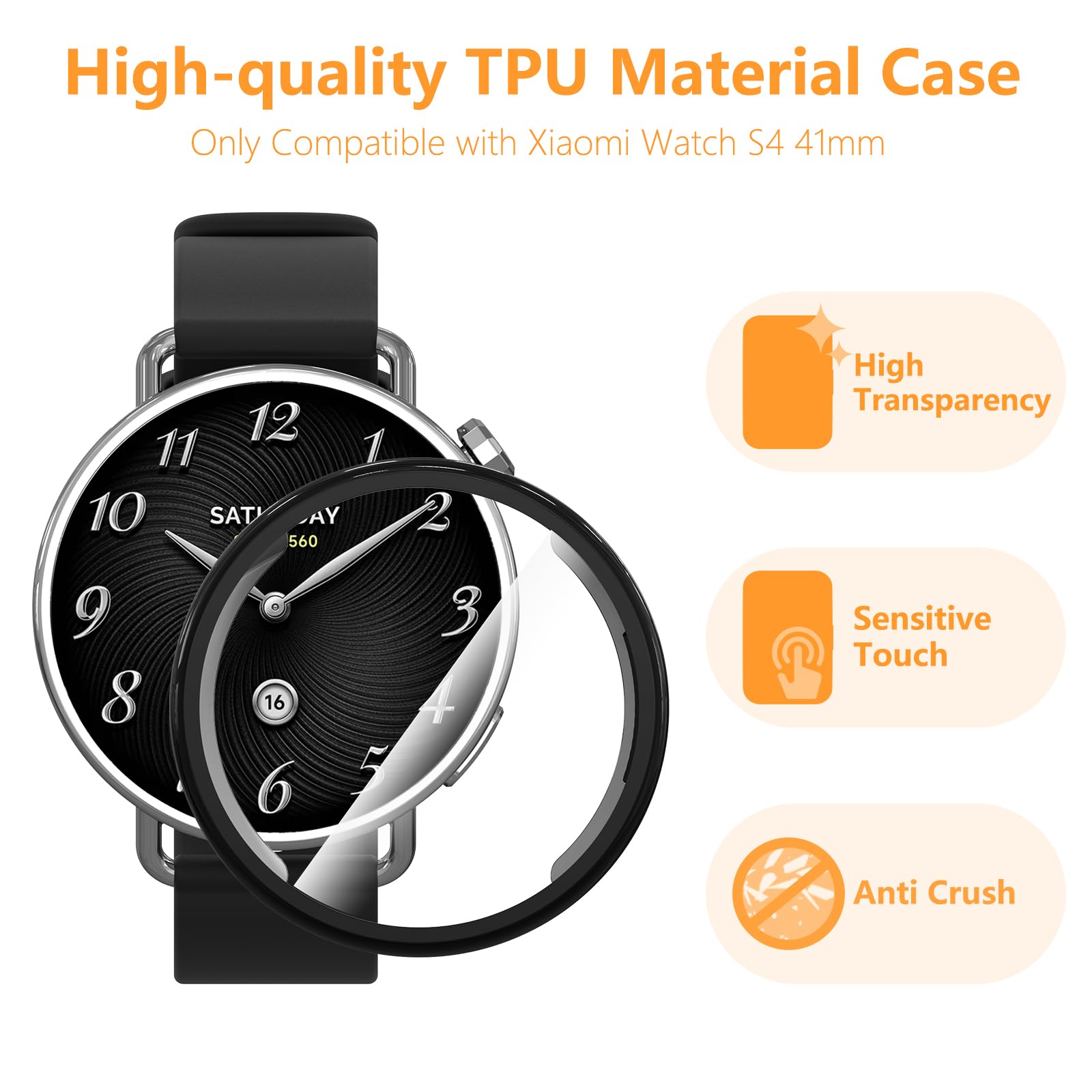 Hianjoo 5 sztuk pokrowiec kompatybilny z Xiaomi Watch S4 41 mm, odporny na wstrząsy ekran TPU ochraniacz kompatybilny z Xiaomi Watch S4 41 mm