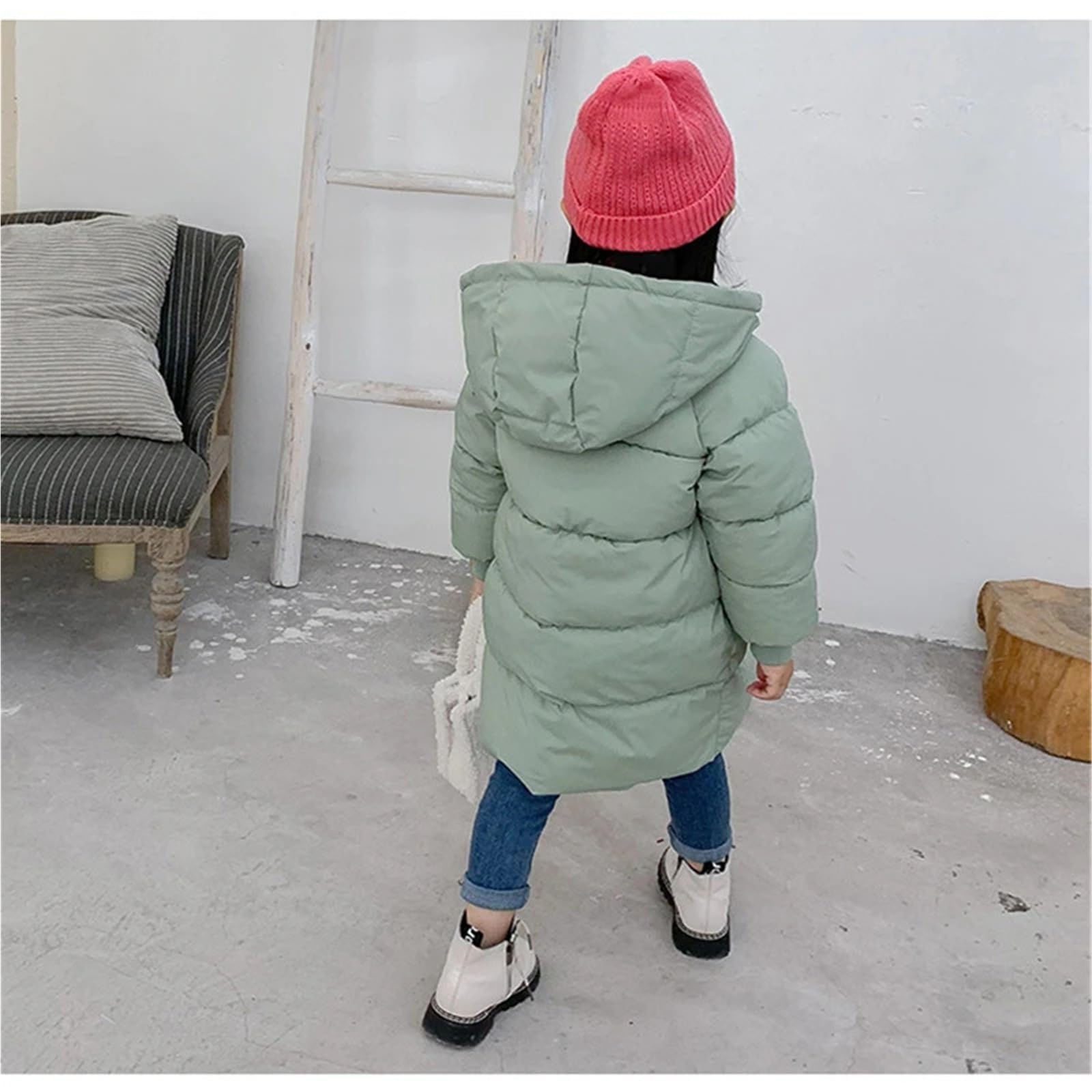2-12Y Kids Down Long Outerwear Winter Coat - Teen Boys Girls Cotton-Padded Parka, Thick Warm Cotton Jackets with Hood(SKY BLUE,7T(Size 140))