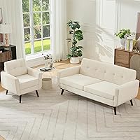 Vista 19 de Kingfun Juegos de Muebles para Sala de Estar, Sofá de Dos Plazas y Silla de Acento, Sofás y Sillones de Decoración Moderna de Mediados de Siglo