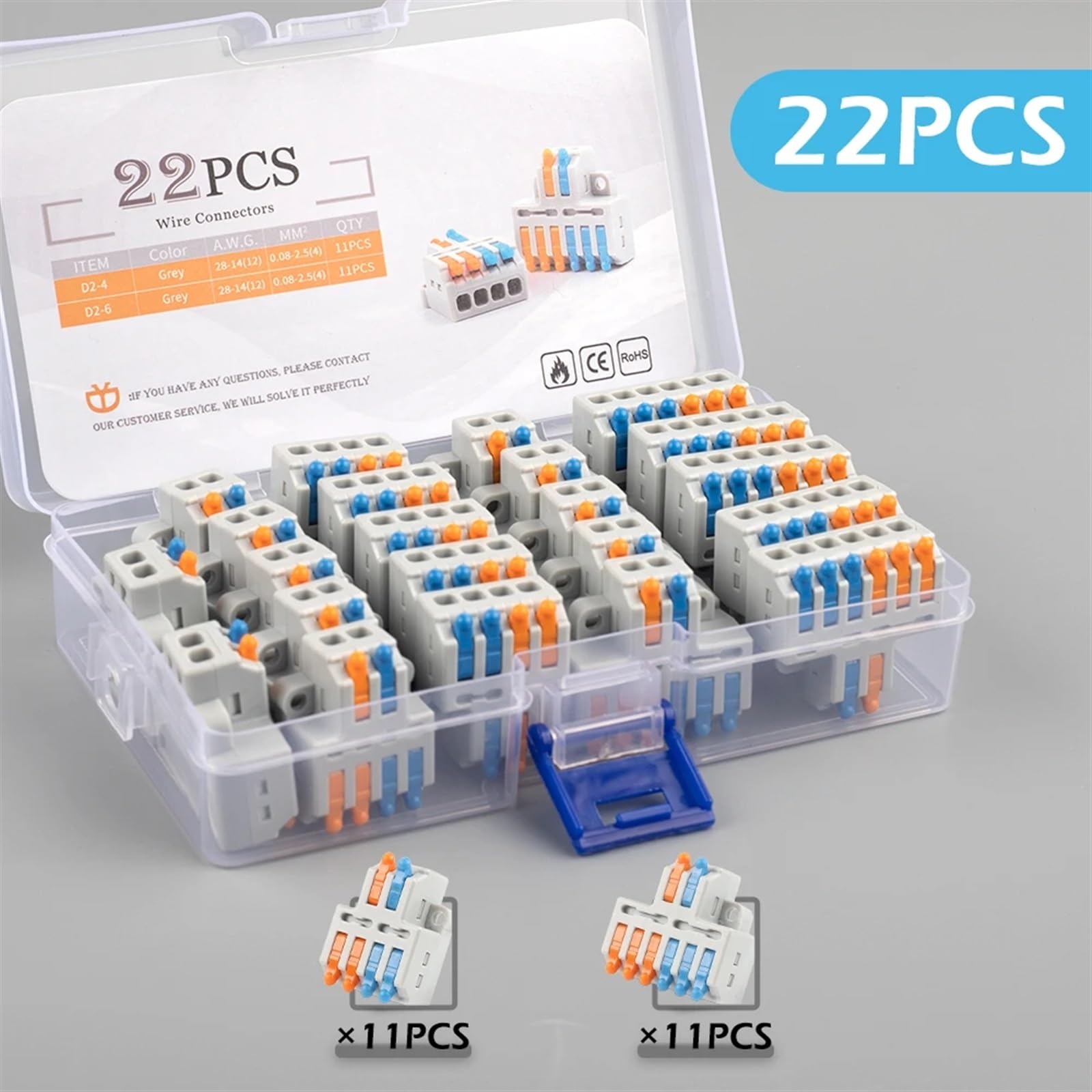 Connettore rapido a molla in scatola Connettore cavo 2 ingressi 4/6 uscite Cavo sdoppiatore Terminale a pressione con leva 0,08-2,5(4,0) mm2(22PCS GR M)