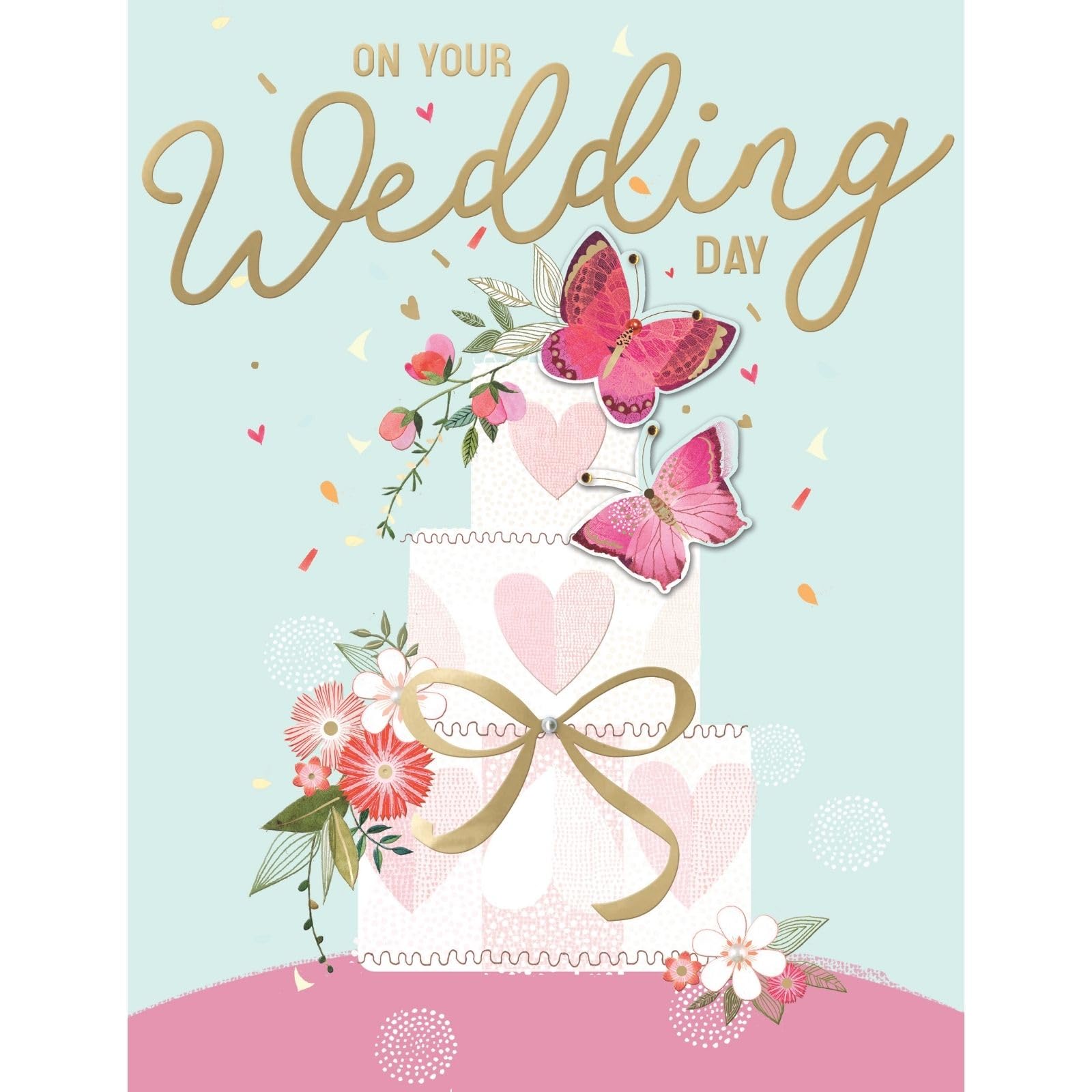 SECOND NATURE Large Embellished A4 On Your Wedding Day Greeting Card Cake With Butterflies - All For One Handmade, Artistic Design, Heartfelt Congratulations, Timeless Keepsake, Eco-Friendly