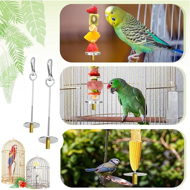 Foto 8 de 8 de Pincho para pájaros,2 Piezas Pájaros para Verduras,Pincho para Frutas Loro,Juguete para Pájaros de Acero…