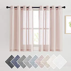 NICETOWN Semi Sheer Rich Linen Curtains Flax Texture, Grommet Vertical Thick Enough to Keep Privacy Sheer Window Treatment for Girl's/Princess Bedroom, W52 x L45, 1 Pair, Dusty Blush
