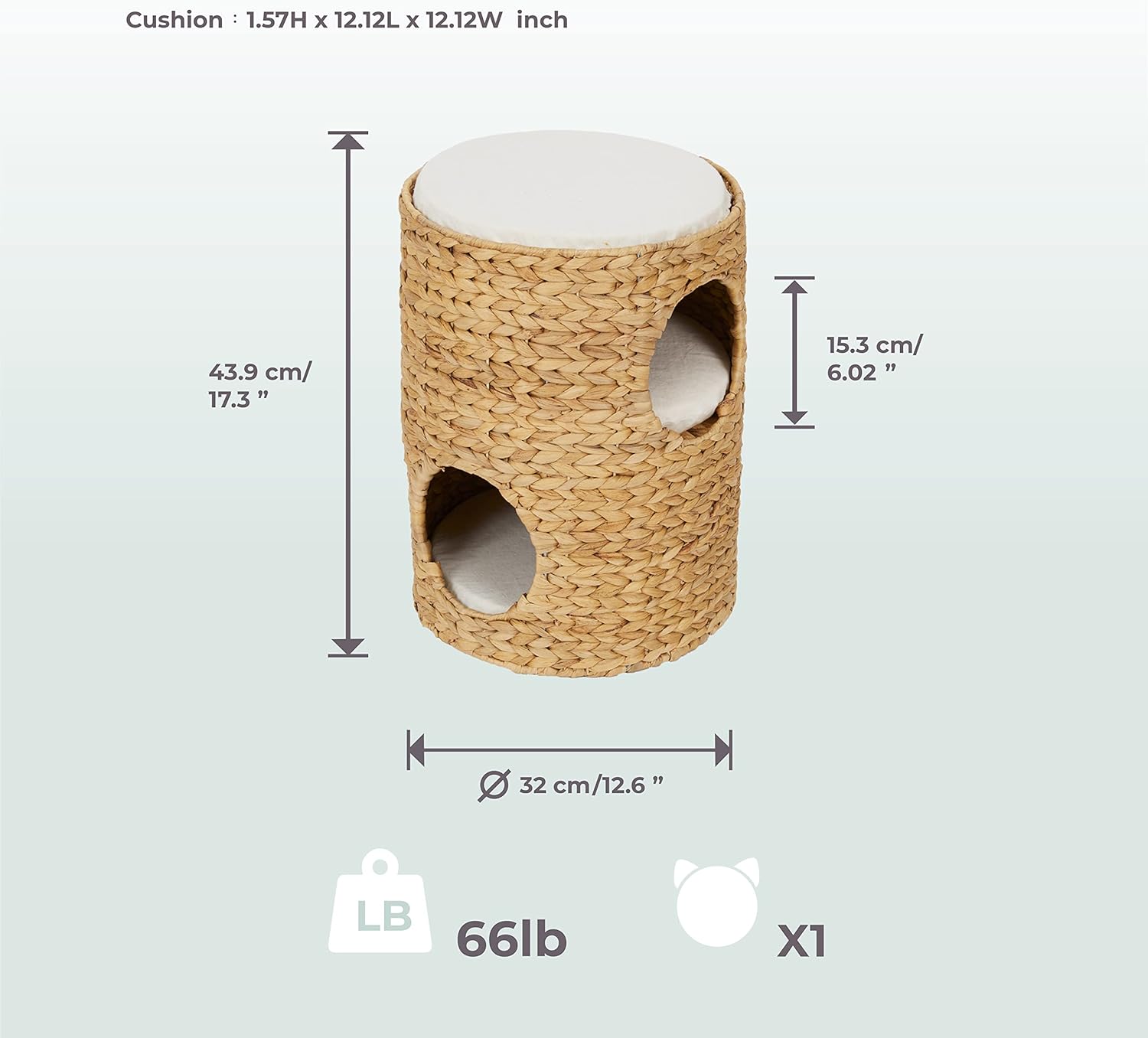 review Neith Natural Wicker Seagrass 3-Tier Tower Cat Bed Condo with 3 Removable and Washable Cushions, 17.3