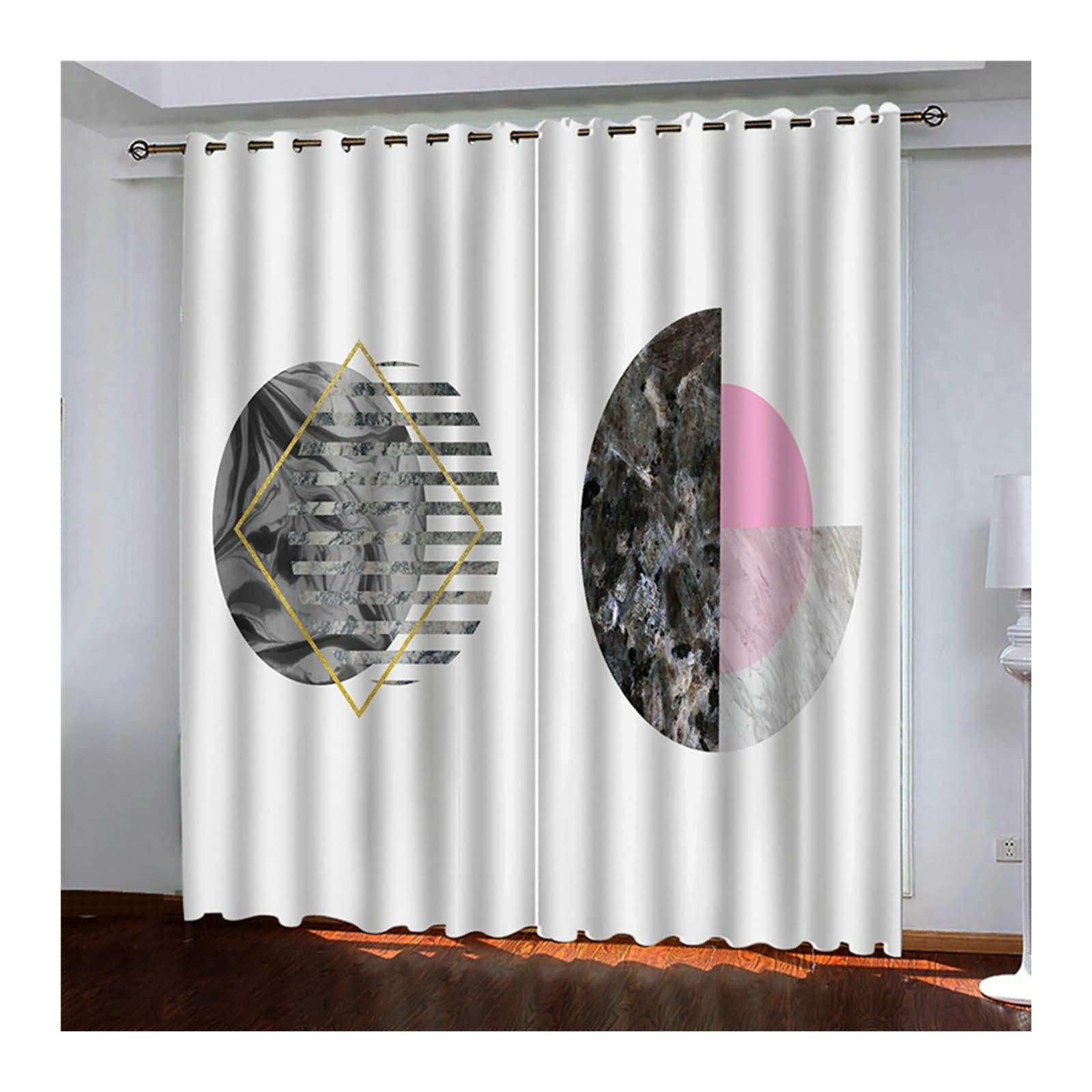 Zasłony poliestrowe ze wzorem do salonu, okręg geometryczny, zasłony długie, nieprzejrzyste 214 x 160 cm