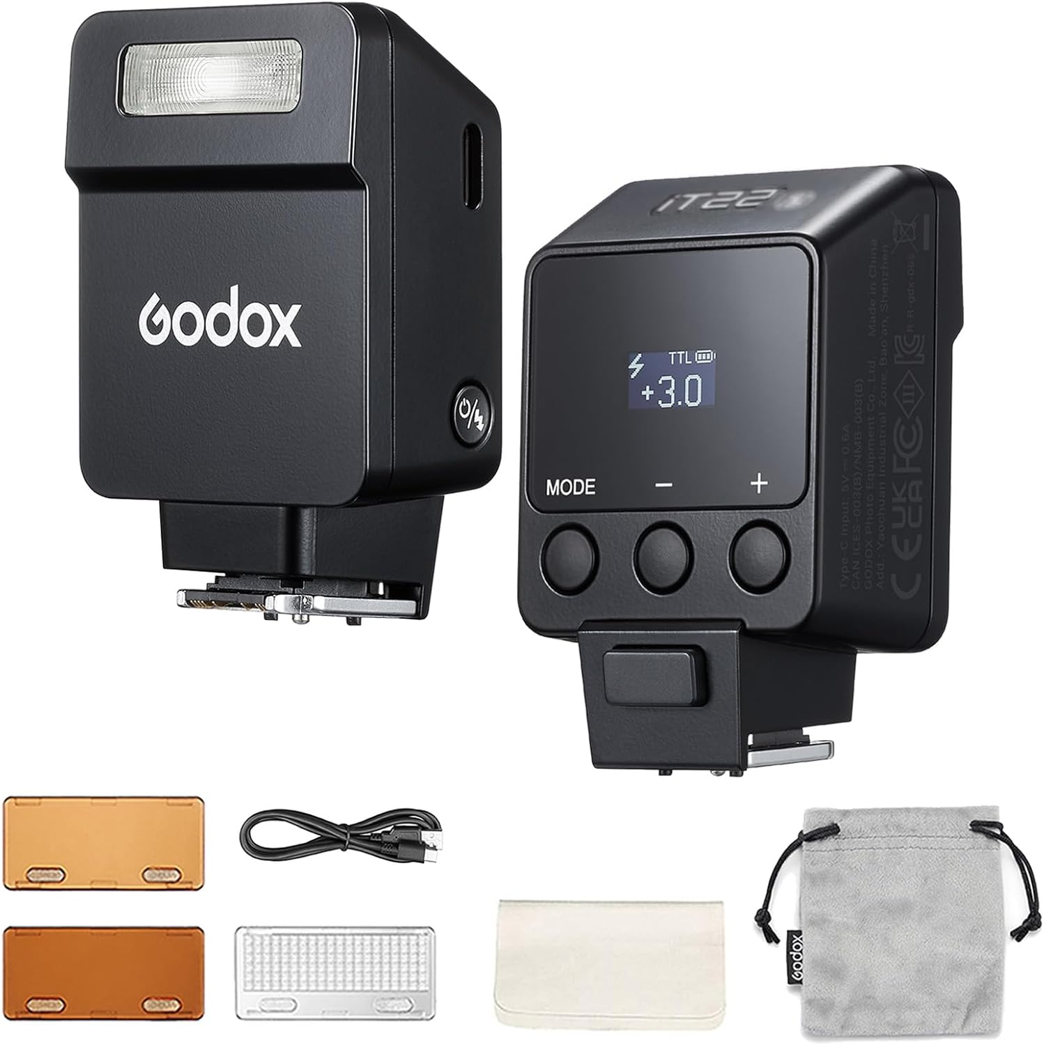 Godox iT22 iT22-O Flash for Olympus Panasonic, Mini TTL Flash with Intuitive Screen, 1.5s Recycle, 700 Full Power Flashes, USB-C Charge, Built-in Battery, GODOX iT22O iT22 O Flash Speedlight (Black)