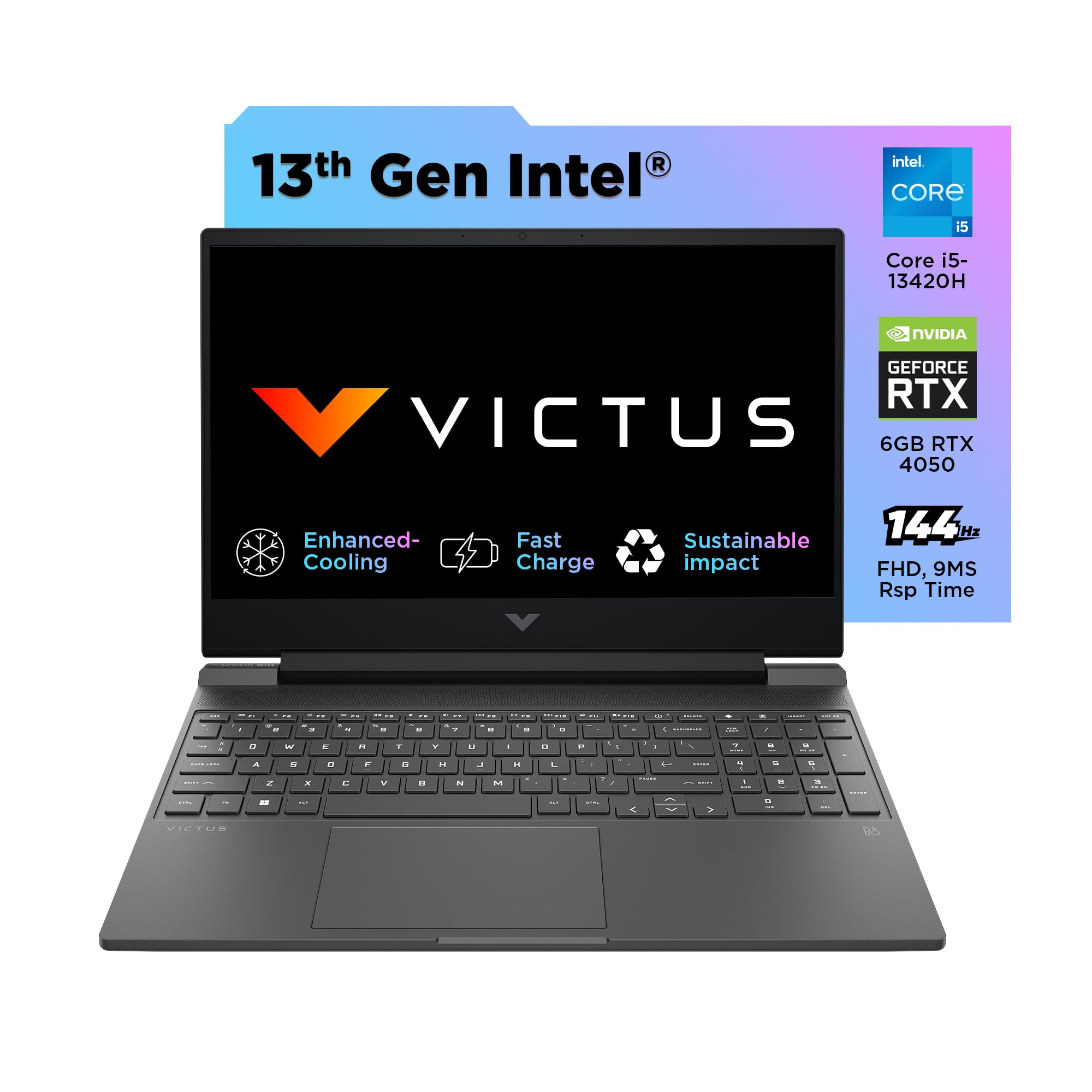 HP Victus, 13th Gen Intel Core i5-13420H, 6GB NVIDIA RTX 4050, 16GB DDR4, 512GB SSD (Win11, Office 21, Silver, 2.29kg) 144Hz, 9MS, IPS, 15.6-inch(39.6cm) FHD Gaming Laptop, Enhanced Cooling, fa1319TX