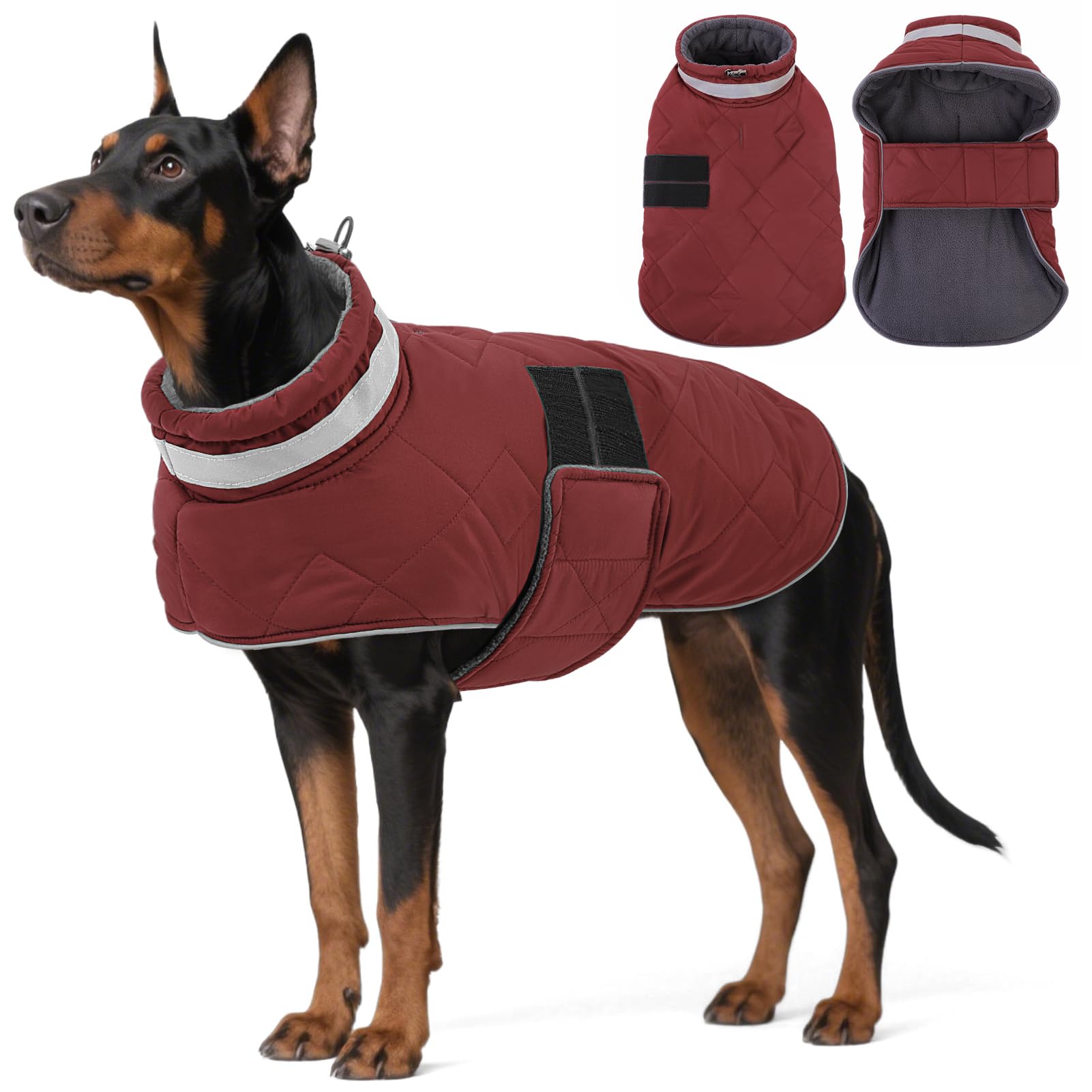 ASENKU Cappotto Impermeabile per Cane Invernale, 2XL Cappottino per Cani di Taglia Grande, Giacca Invernale Foderata in Lana Riflettente, Cappotti e giubbotti per Cani Chiusura Regolabile