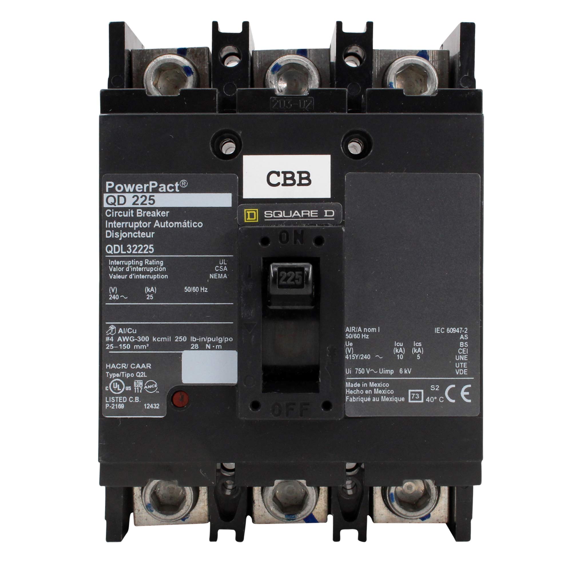 240-Volt 225-Amp QDL32225 Molded Case Circuit Breaker 600V 20A