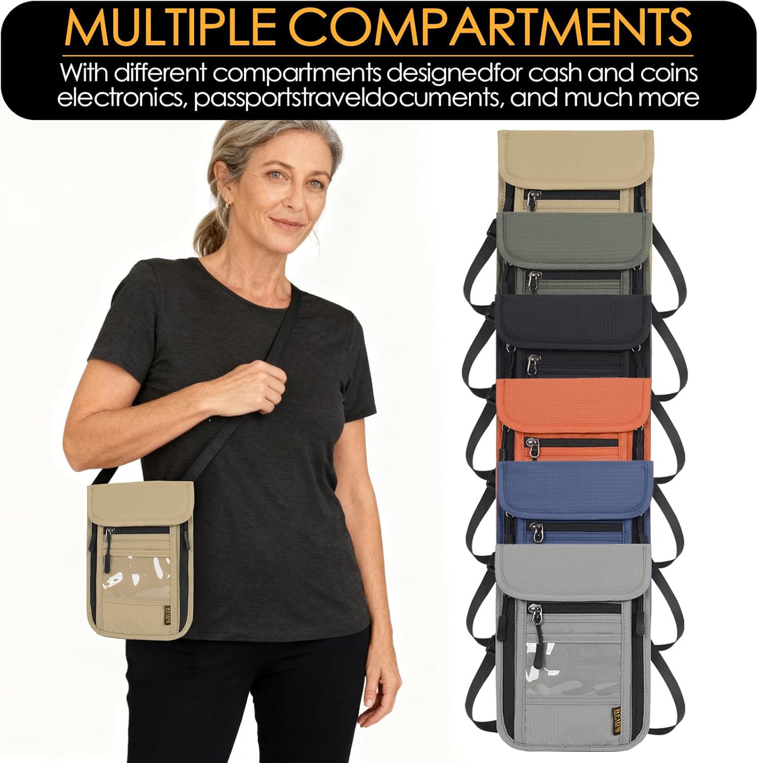 Travel Neck Wallet RFID Blocking – Hidden Passport Holder & Anti-Theft Money Pouch for Men & Women, Lightweight Concealed Undergarment Organizer with Adjustable Strap, Secure Document Holder - Image 7