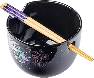 Silver Buffalo Disney Nightmare Before Christmas Starry Night Jack Skellington Ceramic Ramen Noodle Rice Bowl with Chopsticks, Microwave Safe, 20 Ounces