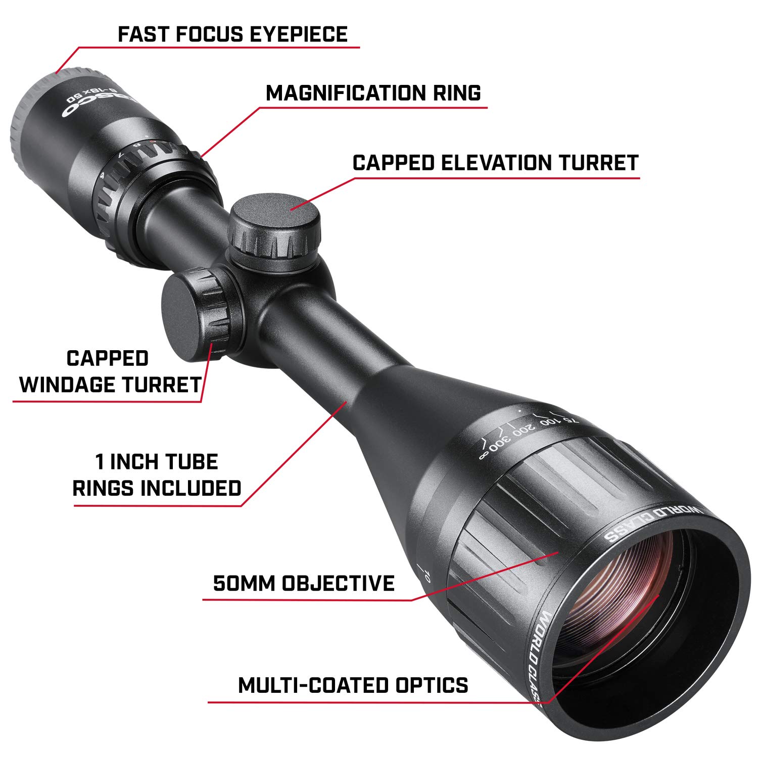 6-18x50 World Class Black Riflescope 30/30, w/Rings : Amazon.ca