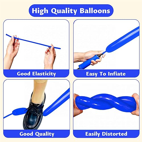 Miniatura 4 de KAWKALSH 260 Globos Azules Largos para Guirnalda de Globos Engrosamiento Látex Delgado Retorcimiento Animales Modelado Navidad Cumpleaños Boda
