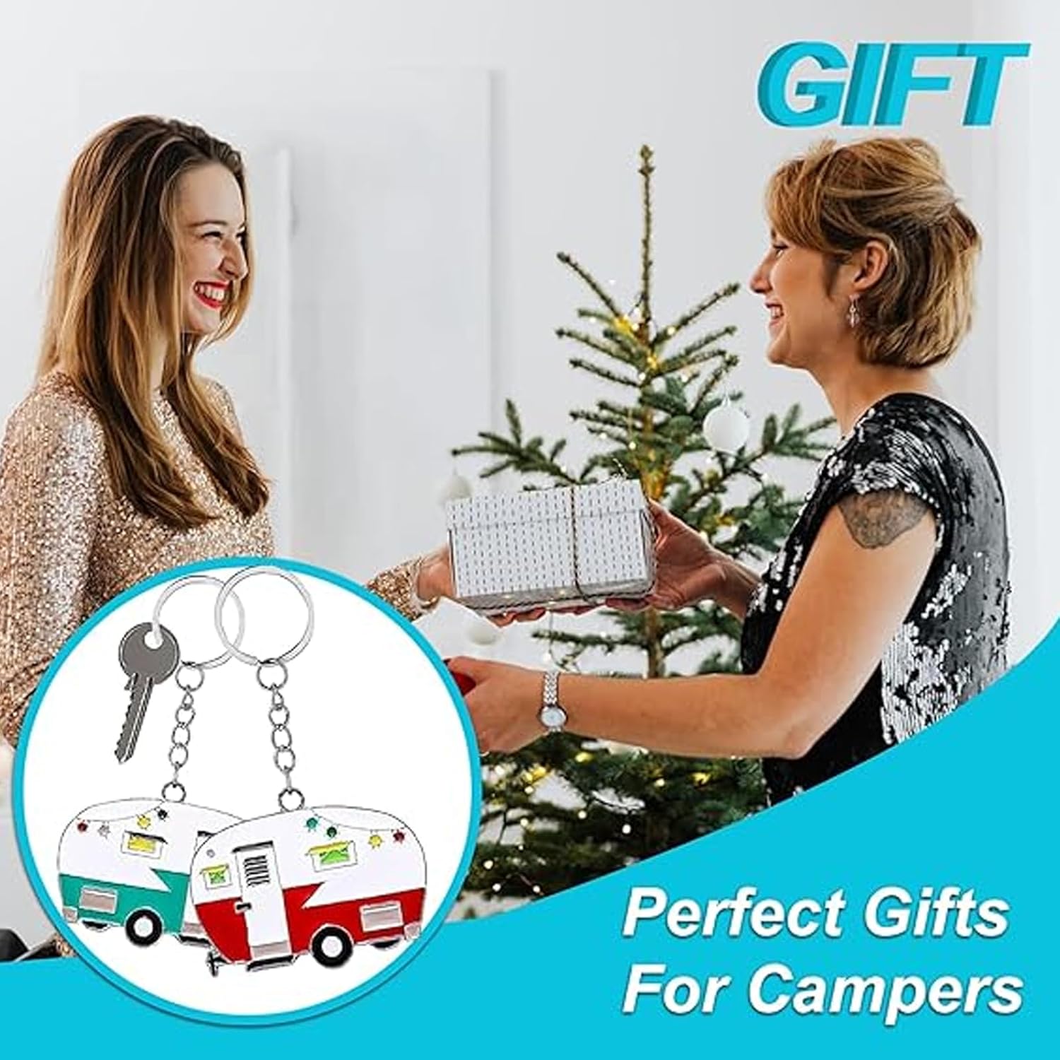 2 Pack Camper Keychain Set Happy RV Camper Keyring Couples Camping Accessories for Men Women Travel Trailers - Image 5