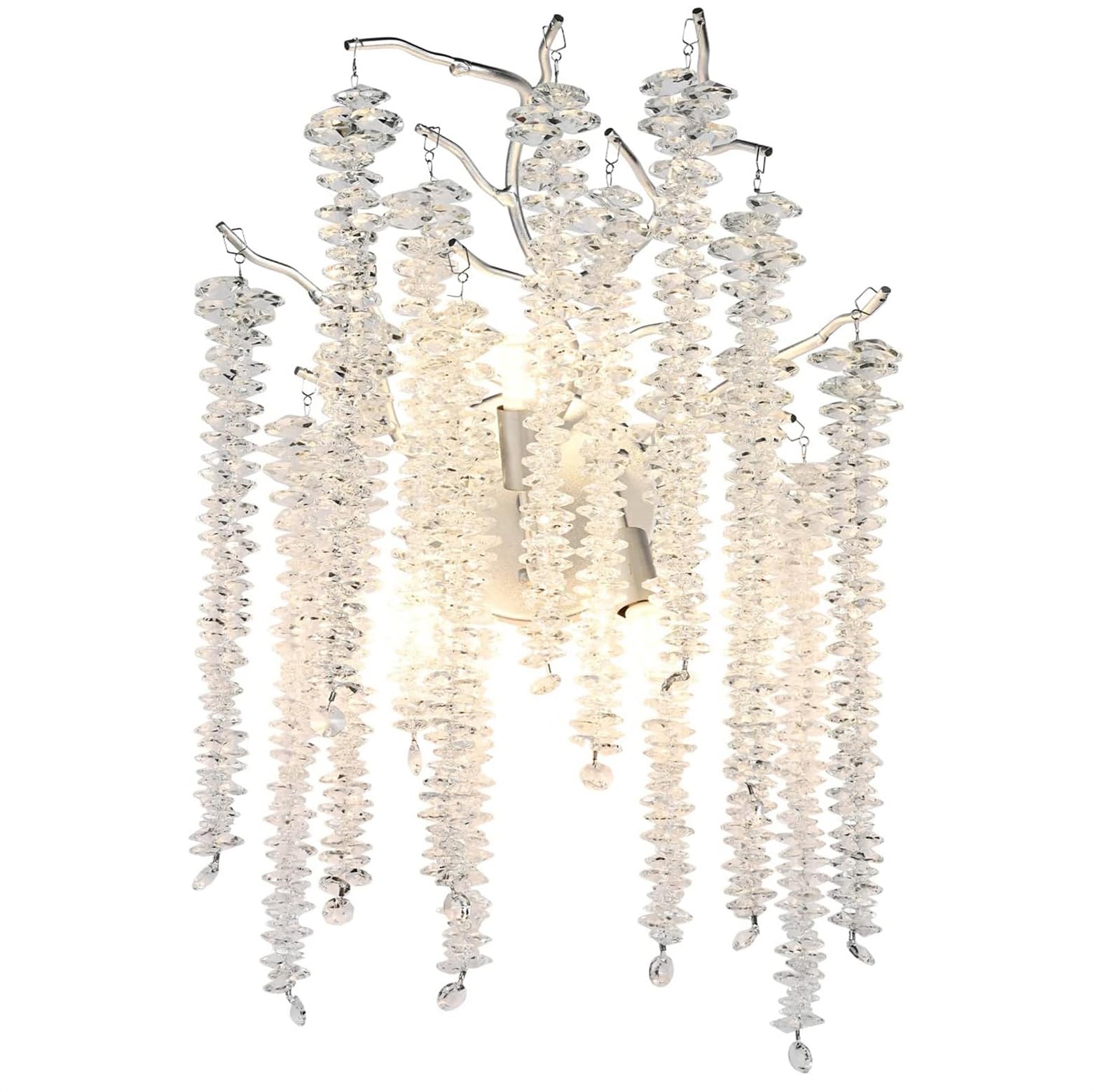 MESOVFCA Modern Crystal Wall Sconce, Crystal Tree Branch Wall Lights with Long Tassel,Wall Mounted Light Fixture for Bedroom,Living Room,Dining Room,Bathroom,Hallway,Silver