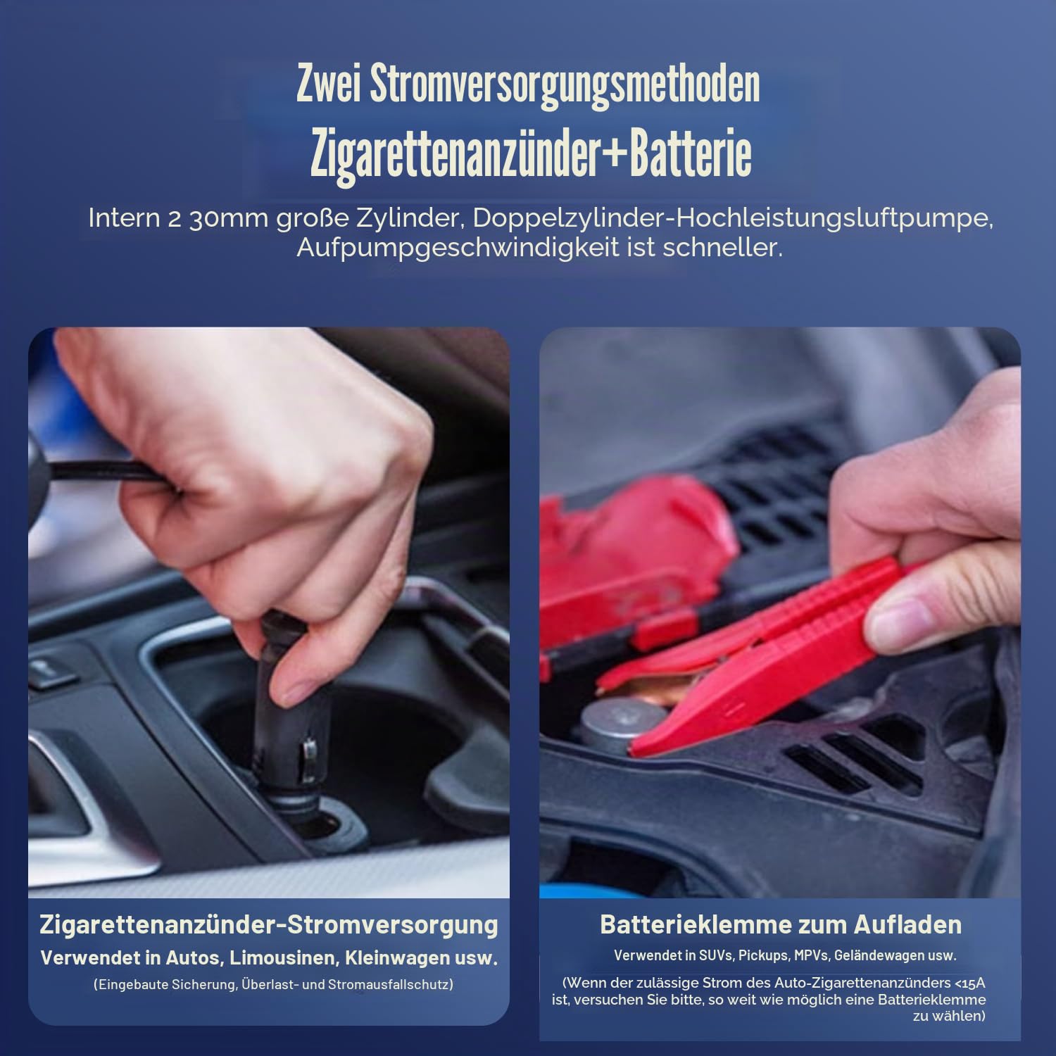 TIREWELL 12 V Reifenfüller - Heavy Duty Double Zylinder Direct Drive Metall Pumpe 150PSI, Air Kompressor mit Akku Klemme und 5 m Verlängerung Air Schlauch, SUVs/Vans/RVS