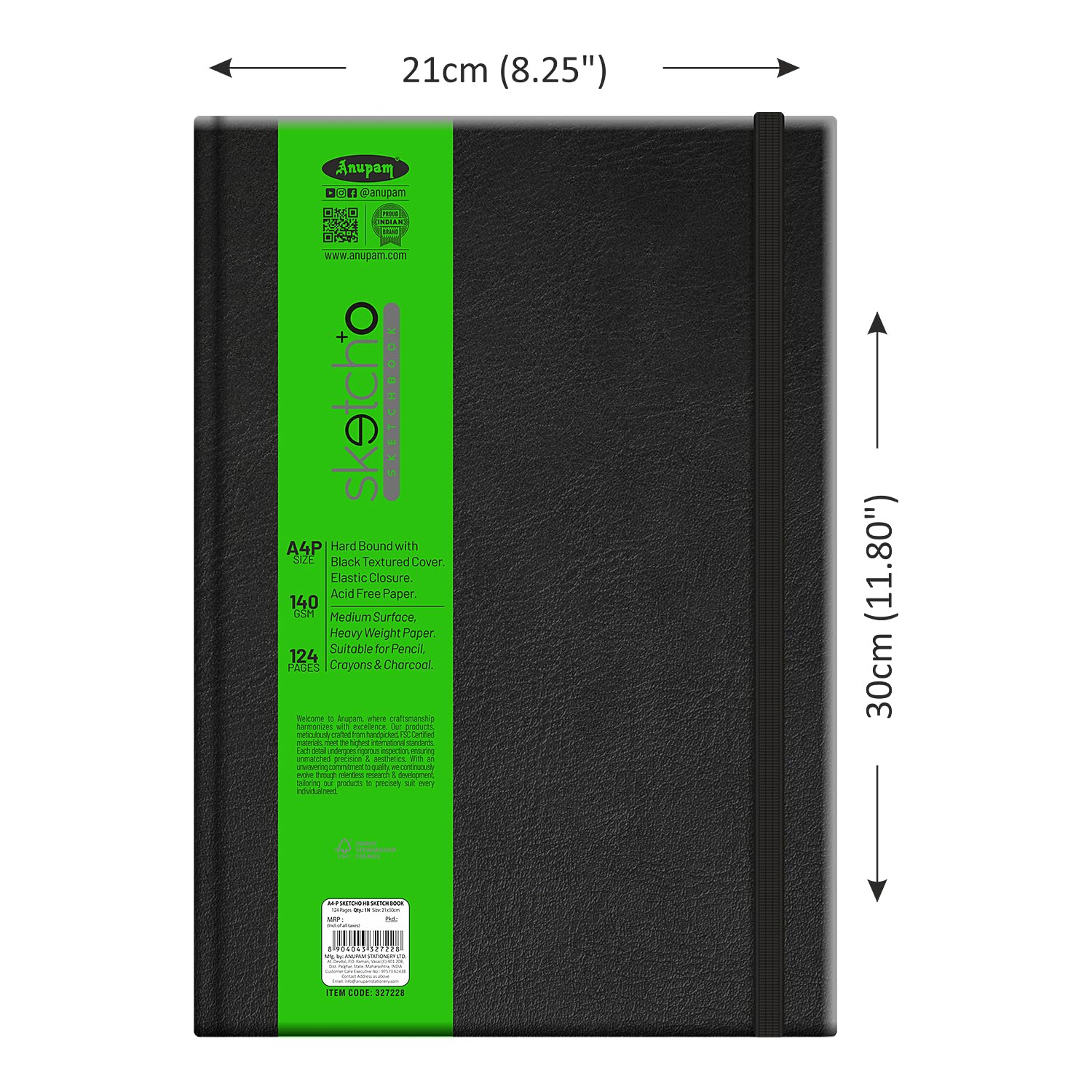 Anupam SketchO Sketchbook Hardbound, Portrait Opening A4 Size, 140 GSM Acid Free Natural Shade Paper with Elastic Closure (128 Pages) - Image 2 thumbnail