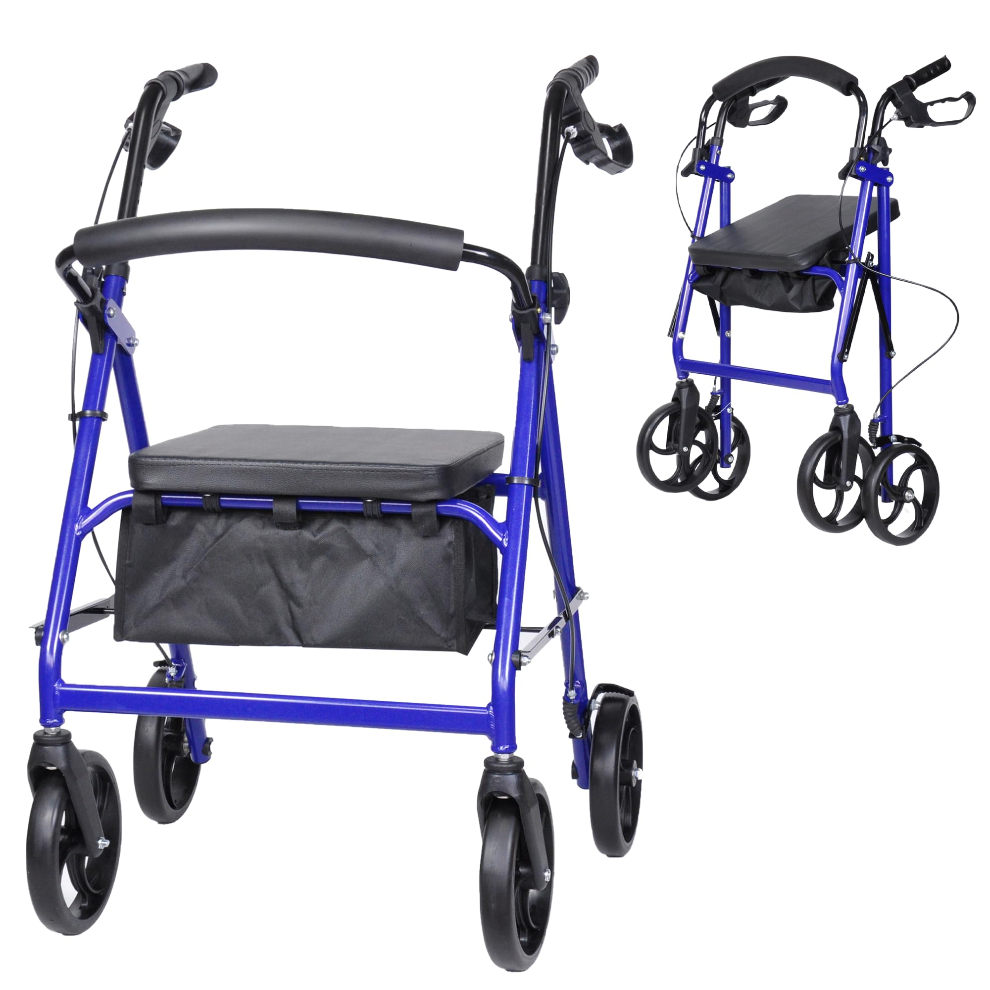 Upgraded 8 Inch Wheels 4 Wheeled Walker with Seat | Folding Mobility ...