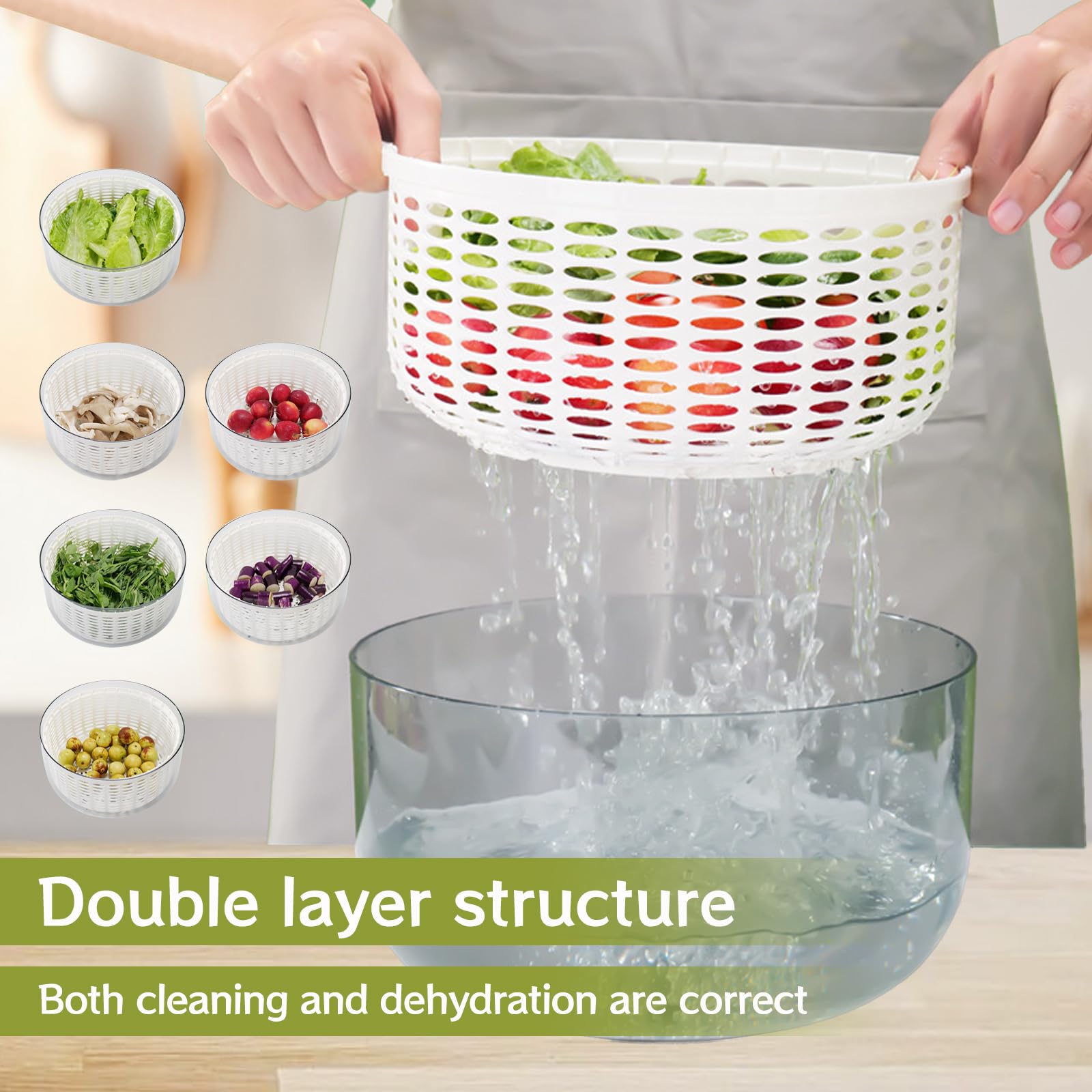 Centrifugador eléctrico de ensalada, 6 L, de gran capacidad, automático, para verduras, frutas, escurridor, escurridor, colador de lechuga de carga USB, con botella exprimible de 350 ml para la cocina