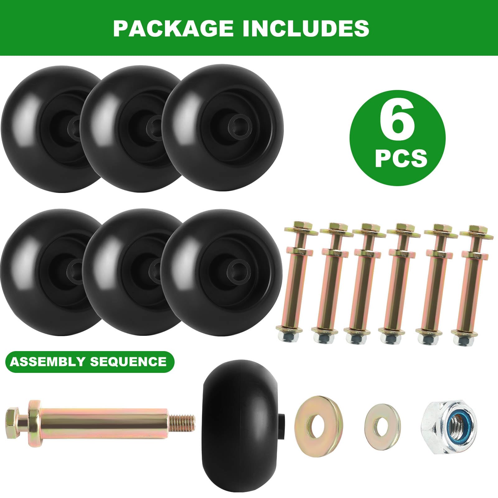 Paquete de 6 kits de rueda y pernos para cortacésped anticuero cabelludo 103-3168 reemplazados para Exmark Toro 103-7263 103-4051, Bad Boy 022-5234-98 022-1000-00, Kubota K5351-42110 K537110 -42111 0.