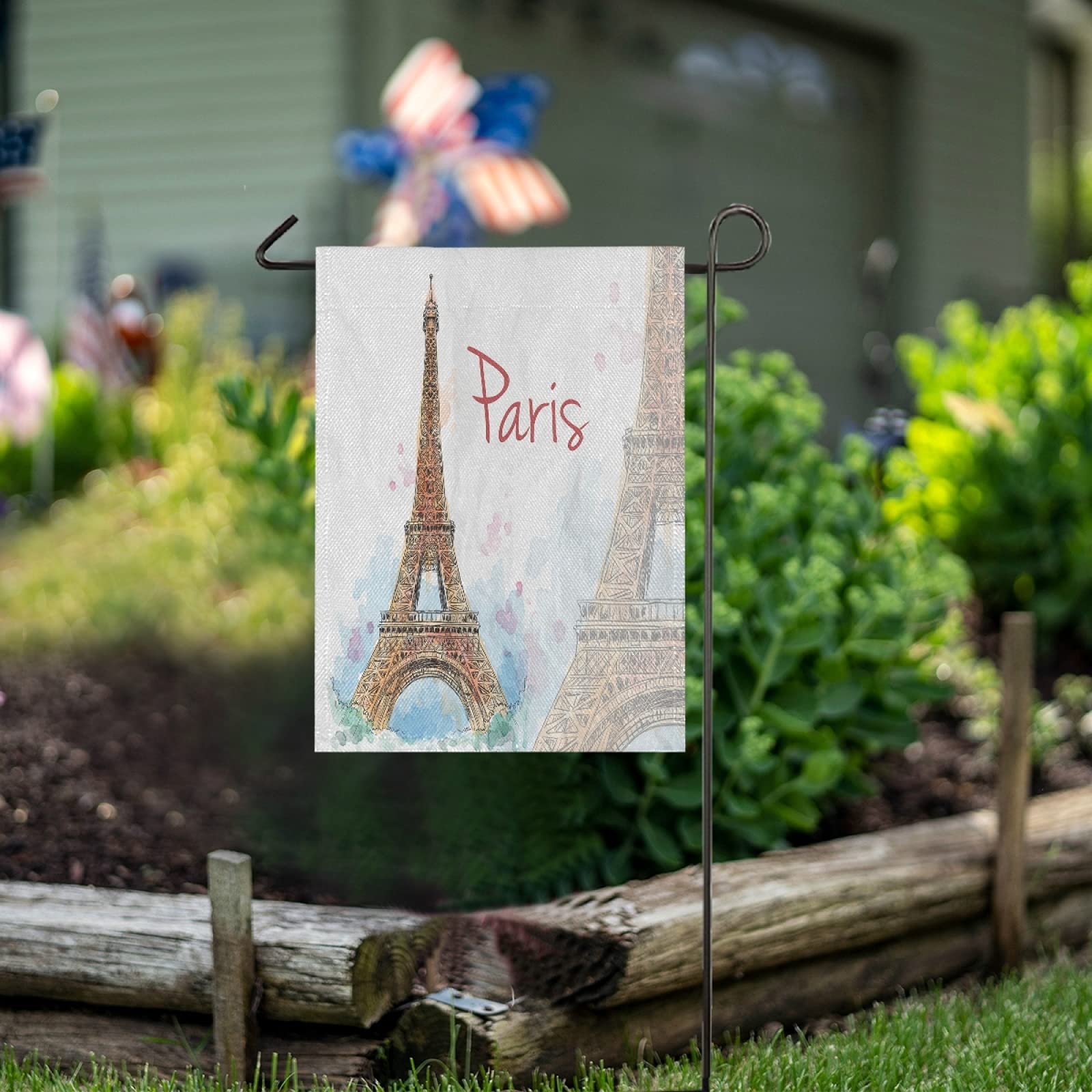 Delerain Gartenflagge Eiffelturm Mit Frühlingsblumen – 31,8 X 45,7 Cm, Doppelseitig & Wetterfest