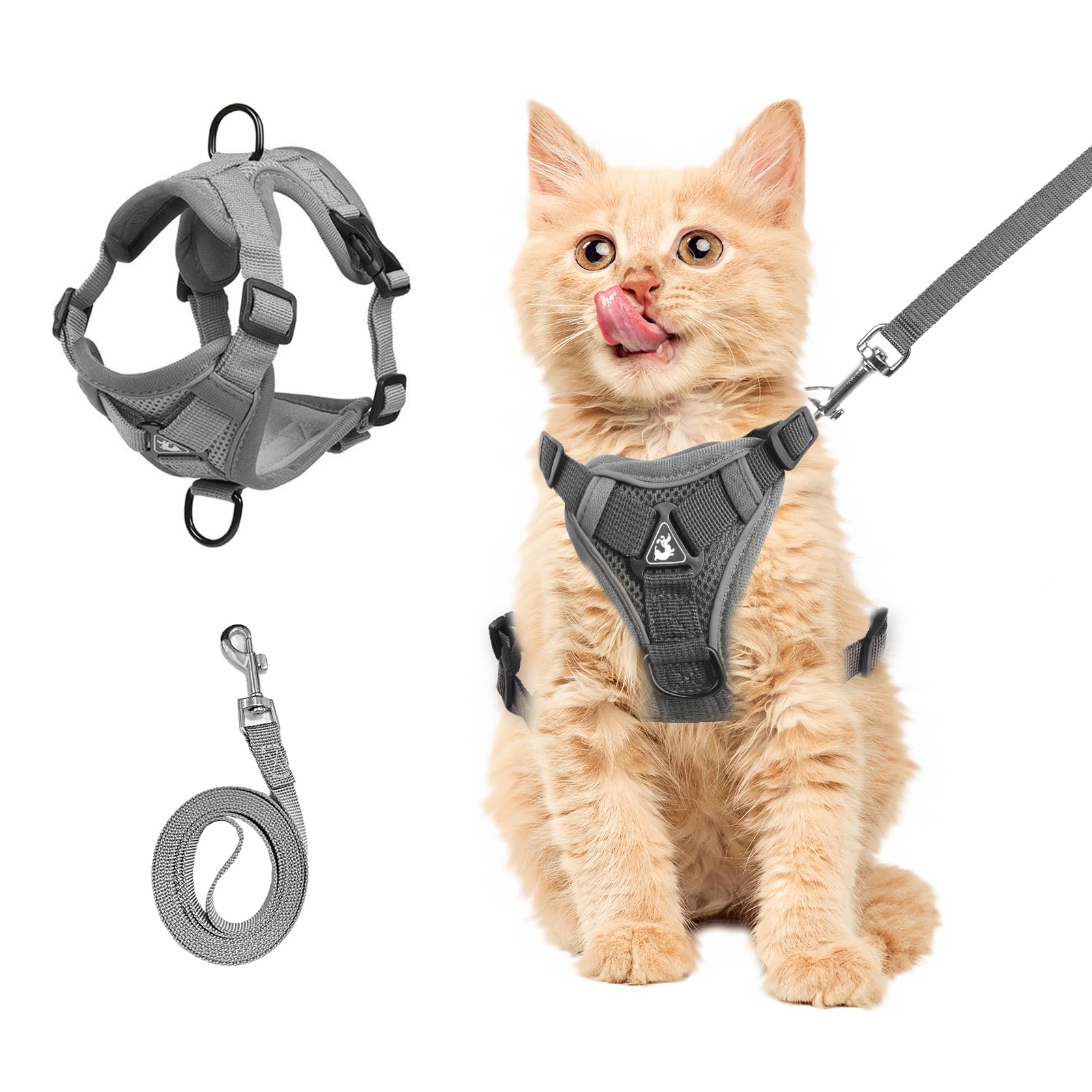 Wanheart cat Chest Harness and Leash, Anti-Escape Adjustable Soft mesh cat Leash and Chest Harness Set for All Types of Cats cat Vests (Grey, 3.3-6.6lb)