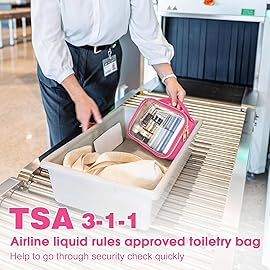 Wedama TSA Approved Toiletry Bag, 2 Pack Clear Makeup Bags with Handles, Quart Size PVC Clear Cosmetic Bags for Women and Men, Carry on Airport Airline Compliant Bag, Rose Red