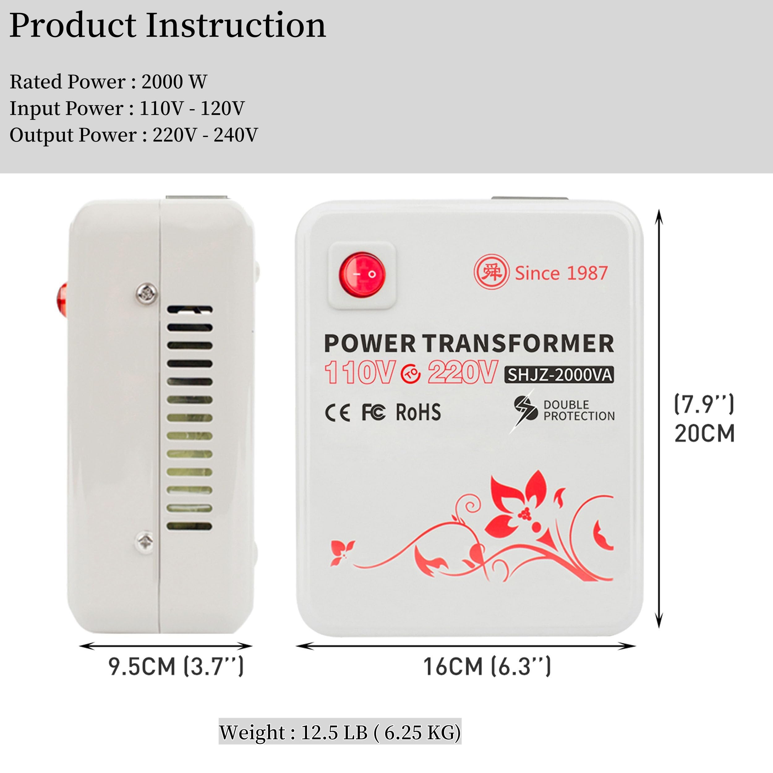 110 to 220 Voltage Converter 120v to 240v Step Up Transformer