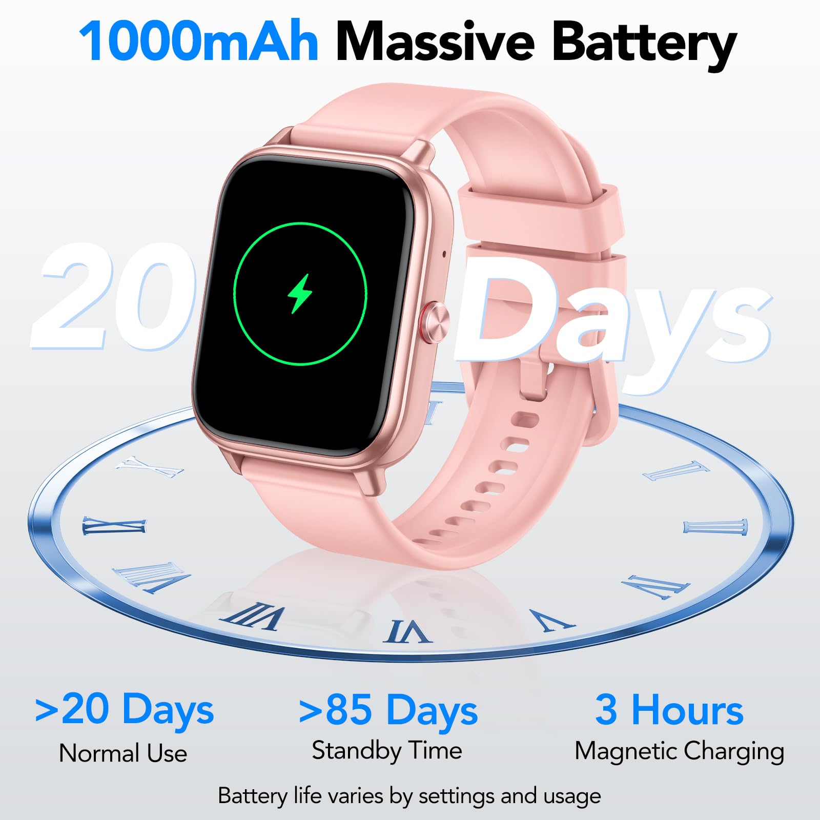 Smartwatch Uomo Donna, 1.83"HD Orologio con Chiamate Bluetooth, 110+ Modalità Sportive, Fitness Tracker con Batteria da 1000mAh, Autonomia 20 Giorni, Impermeabile IP68 Smartwatch per Android/iOS