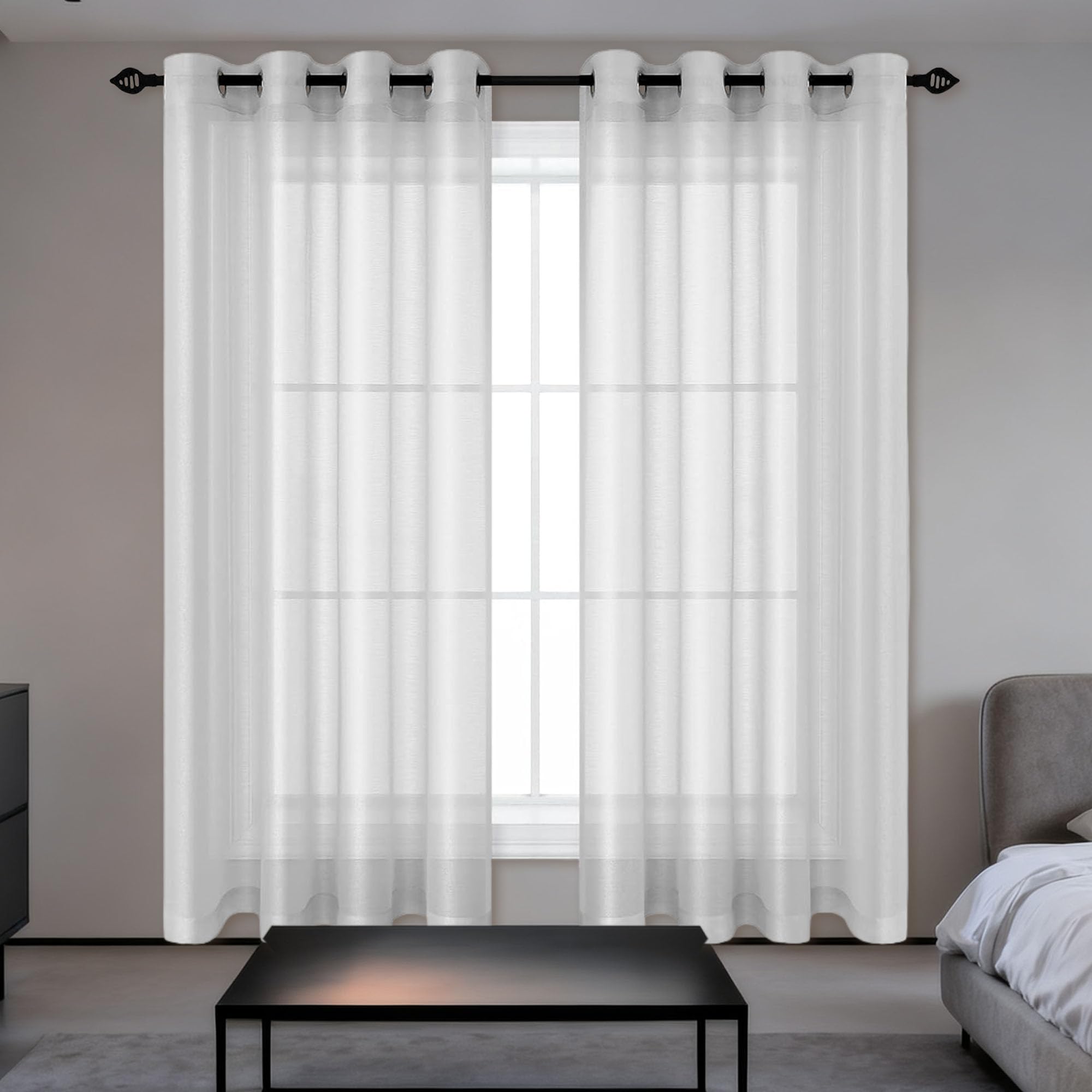 Voile Vorhänge mit Ösen 210 x 205 cm Luftig Gardinen Transparent mit Ösen Modern Und Langlebig für Jedes Fenster, Gardinen Und Vorhangsysteme, Hellgrau