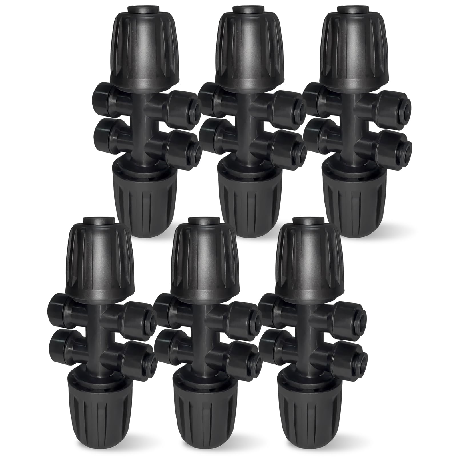 6 Pack 1/2'' to 1/4'' Drip Irrigation Fittings, Push-to-Fit 6 Way Drip Irrigation Part Barbed Tee Connectors, Anti-Leak Locked Splitter Fitting for 1/2" Irrigation Tubing (0.6''-0.67''OD)