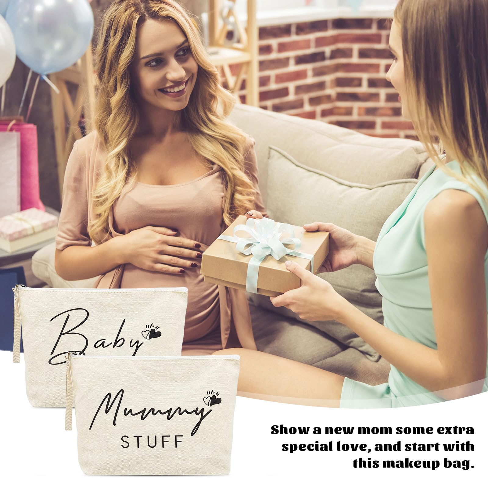 Sacchetti in Tela per Neomamme Baby Shower, Borsa Cosmetica Regalo 4 Pezzi
