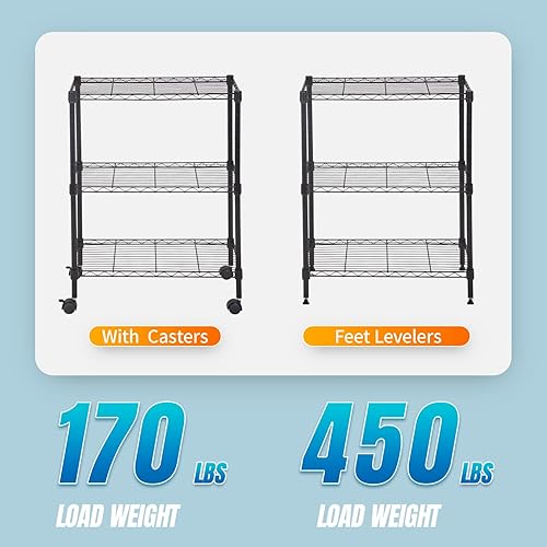 Vista 174 de FDW - Estantería metálica : 6 estantes de alambre de acero resistente ajustables, con ruedas, 48 pulgadas (L) x 18 pulgadas (An) x 76 pulgadas (A)