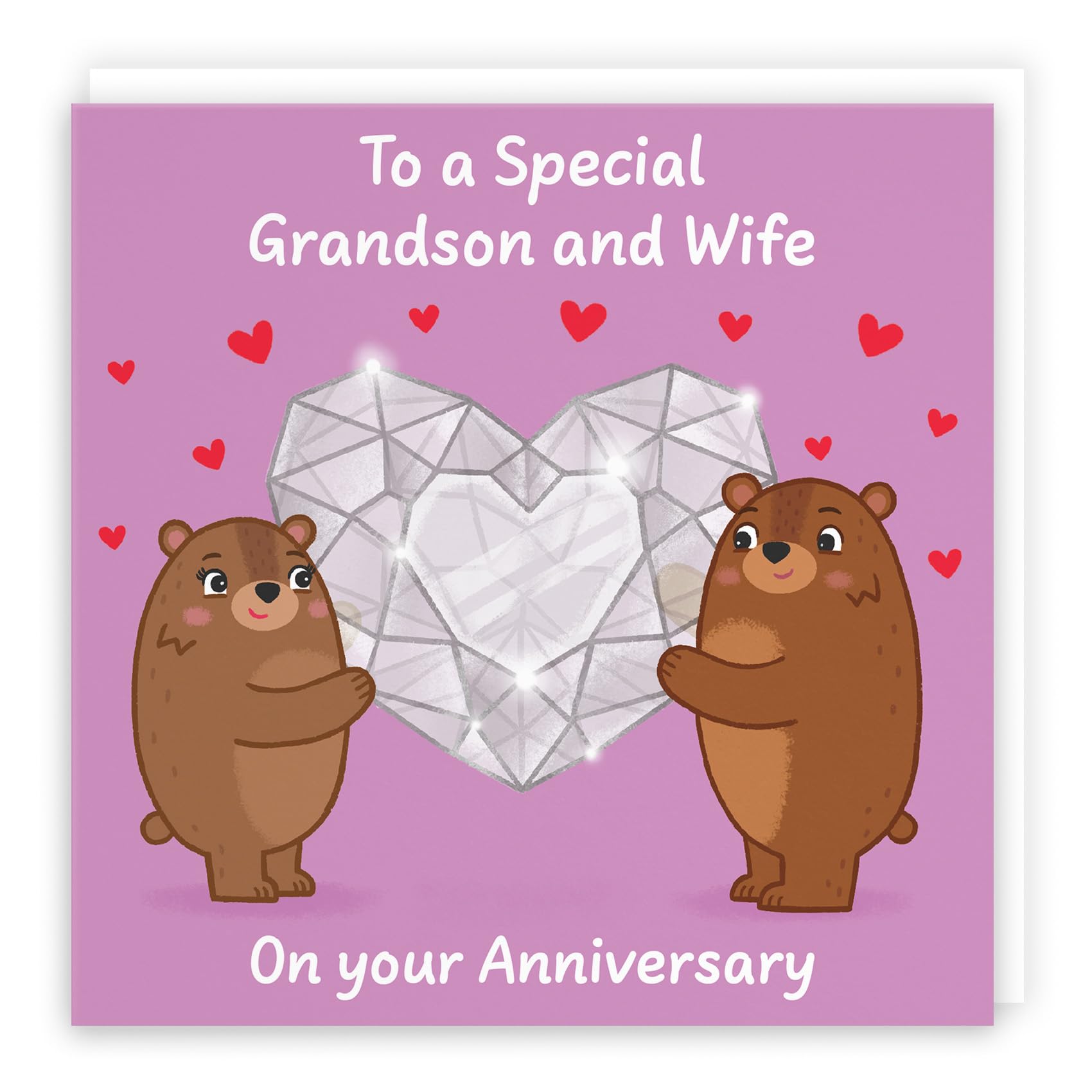 Hunts England - Cute Sparkling Love Grandson And Wife Anniversary Card - Fun Bears Anniversary Card - Love Story Collection