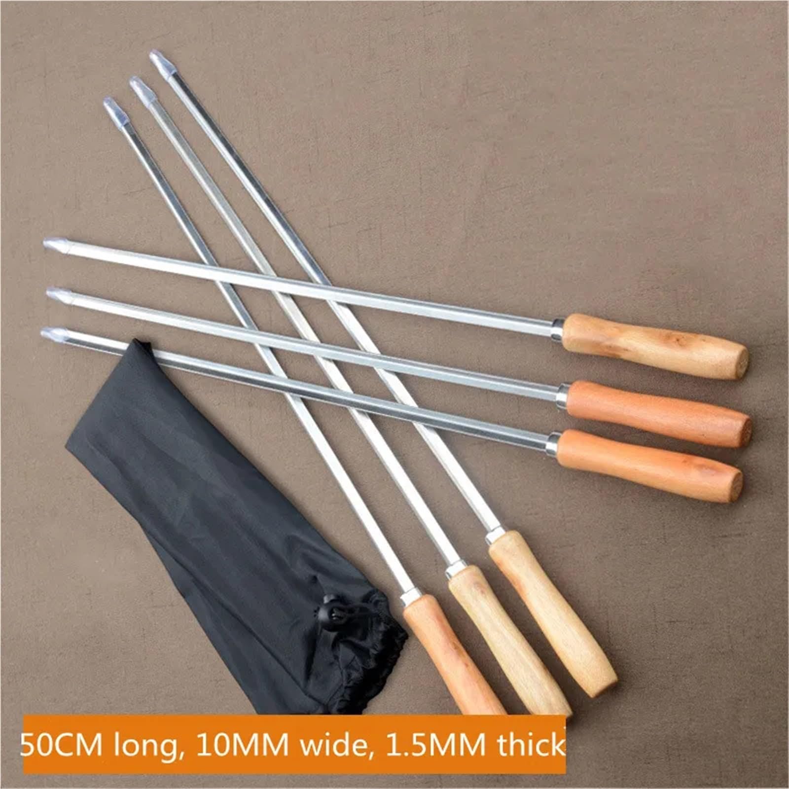 Spiedini Con Manici In Legno 6 pz Spiedini 50 cm Tipo V Manico Lungo Shish Kebab Barbecue Grill Bastone Forchetta In Legno Acciaio Inossidabile All'aperto