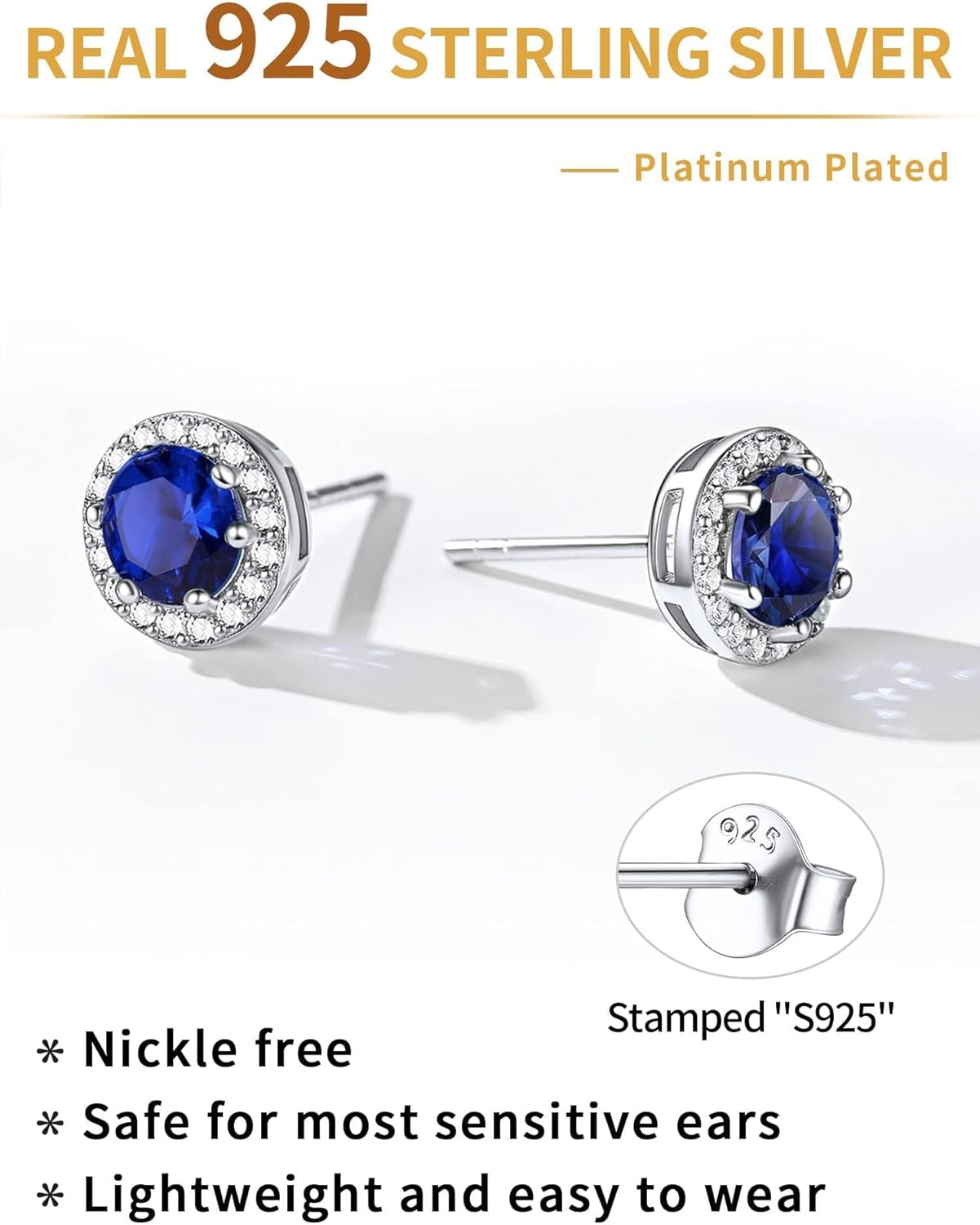 ChicSilver 925 Sterling Silver Heart/Round/Pear/Emerald Cut Birthstone Stud Earrings for Women Birthday Jewelry - Image 9