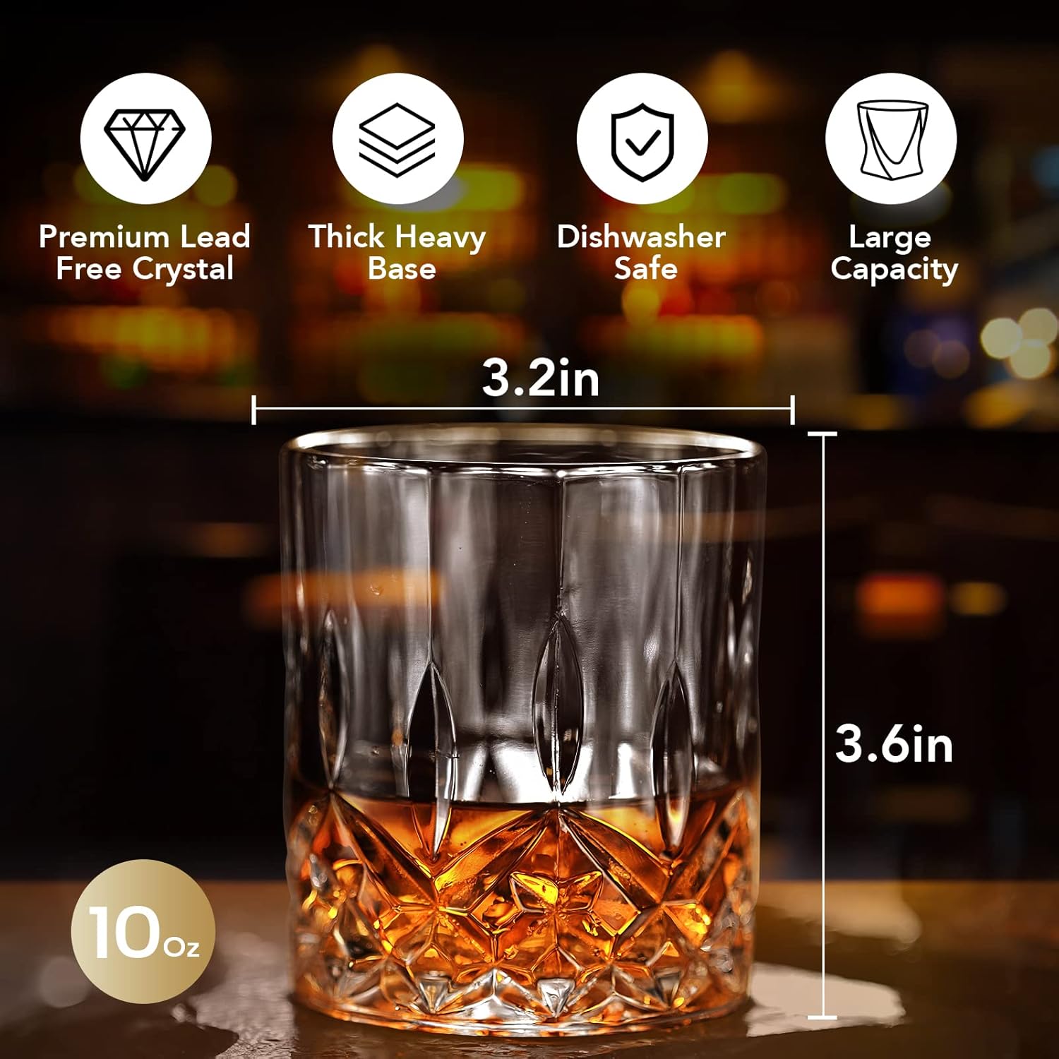 Whiskey Glasses Set of 2, 10 Oz Old Fashioned Tumblers with 2 Round Big Ice Ball Molds, Bourbon Glasses for Drinking Scotch Whisky Cocktail Cognac Vodka Gift for Men Women at Home Bar - Image 2