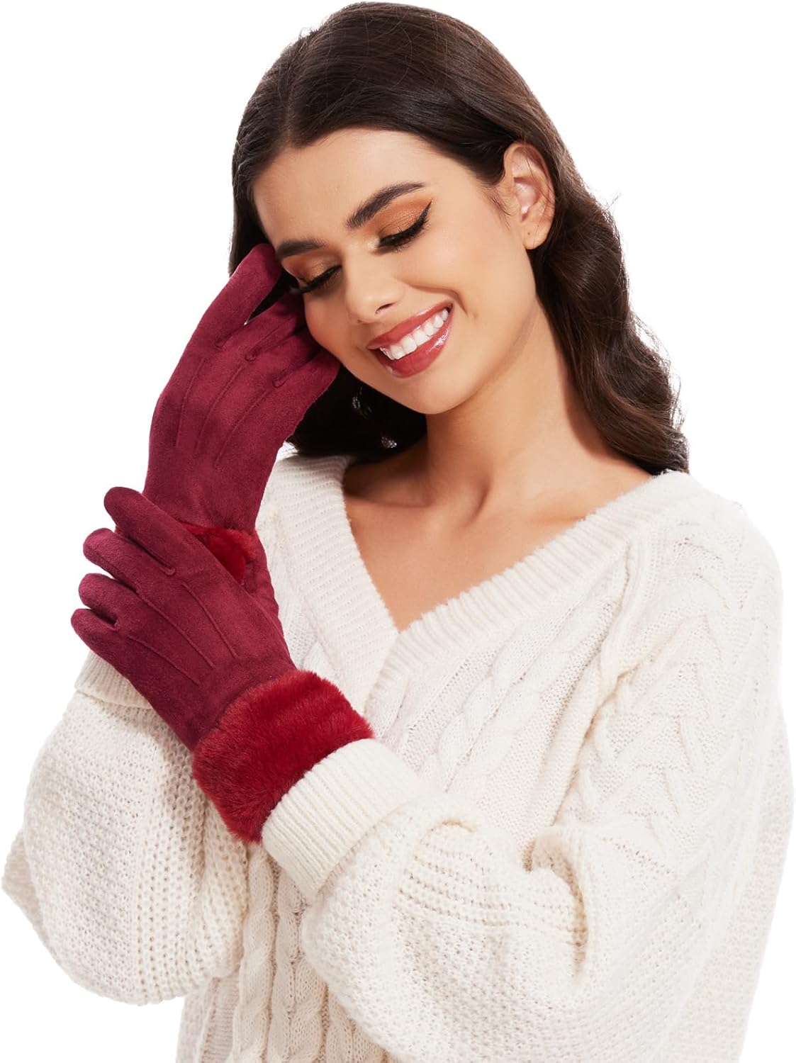 Visivin 冬用手袋 女性用 タッチスクリーン手袋 暖かいフリース裏地手袋