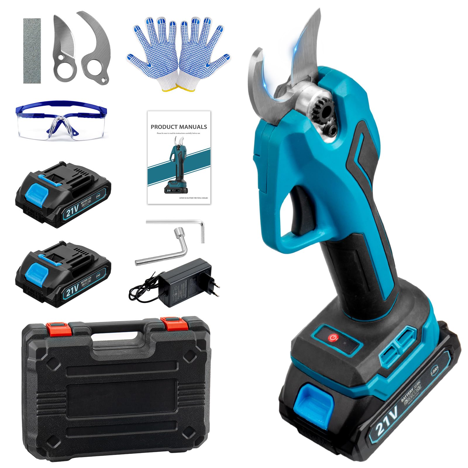 Podadora a batería para Makita 18V, 600 W, tijeras de podar eléctricas profesionales con 2 baterías de 2000 mAh, motor sin escobillas y podómetro LED con diámetro de corte de 35 mm