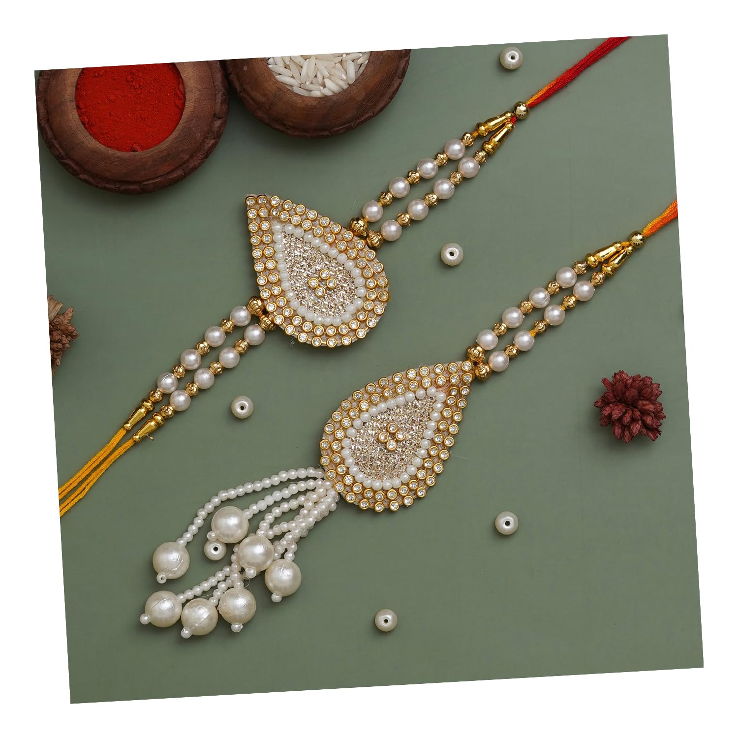 eCraftIndia Diamonds, Pearls Designer Bhaiya Bhabhi Rakhi Set with Roli Chawal Pack - Rakhi for Brother, Bhaiya, Bhai - Lumba Rakhi for Bhabhi, Sister (B0C8NMX3GX) Amazon Price History, Amazon Price Tracker