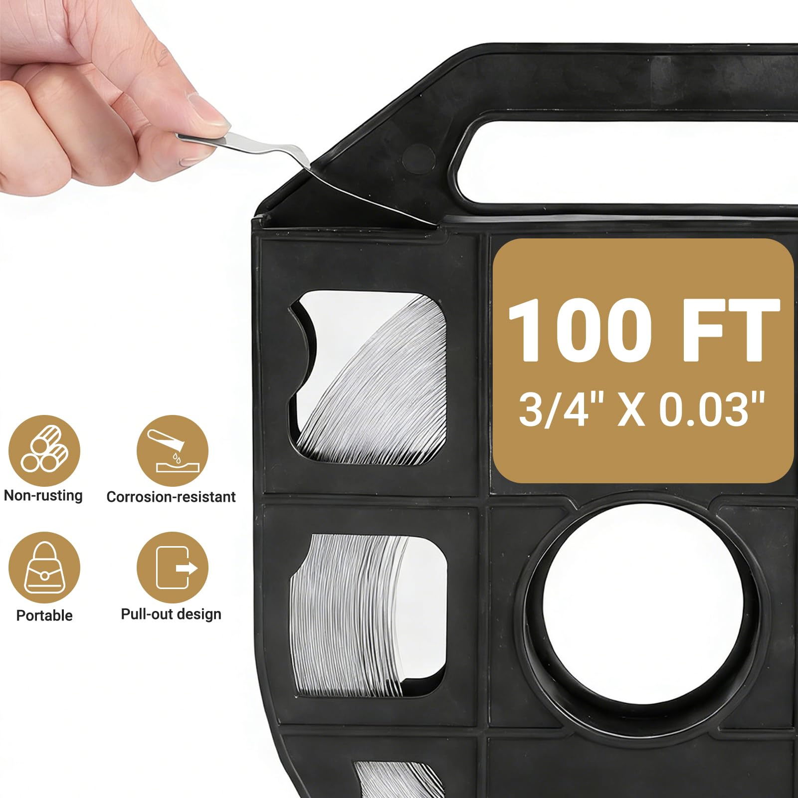 Kit de máquina de embalaje de acero inoxidable 304 de 3/4 pulgadas x 100 pies, 100 hebillas de oreja, 1 tensor de flejado, 1 martillo, 1 alicates y un par de guantes incluidos LOCXVE