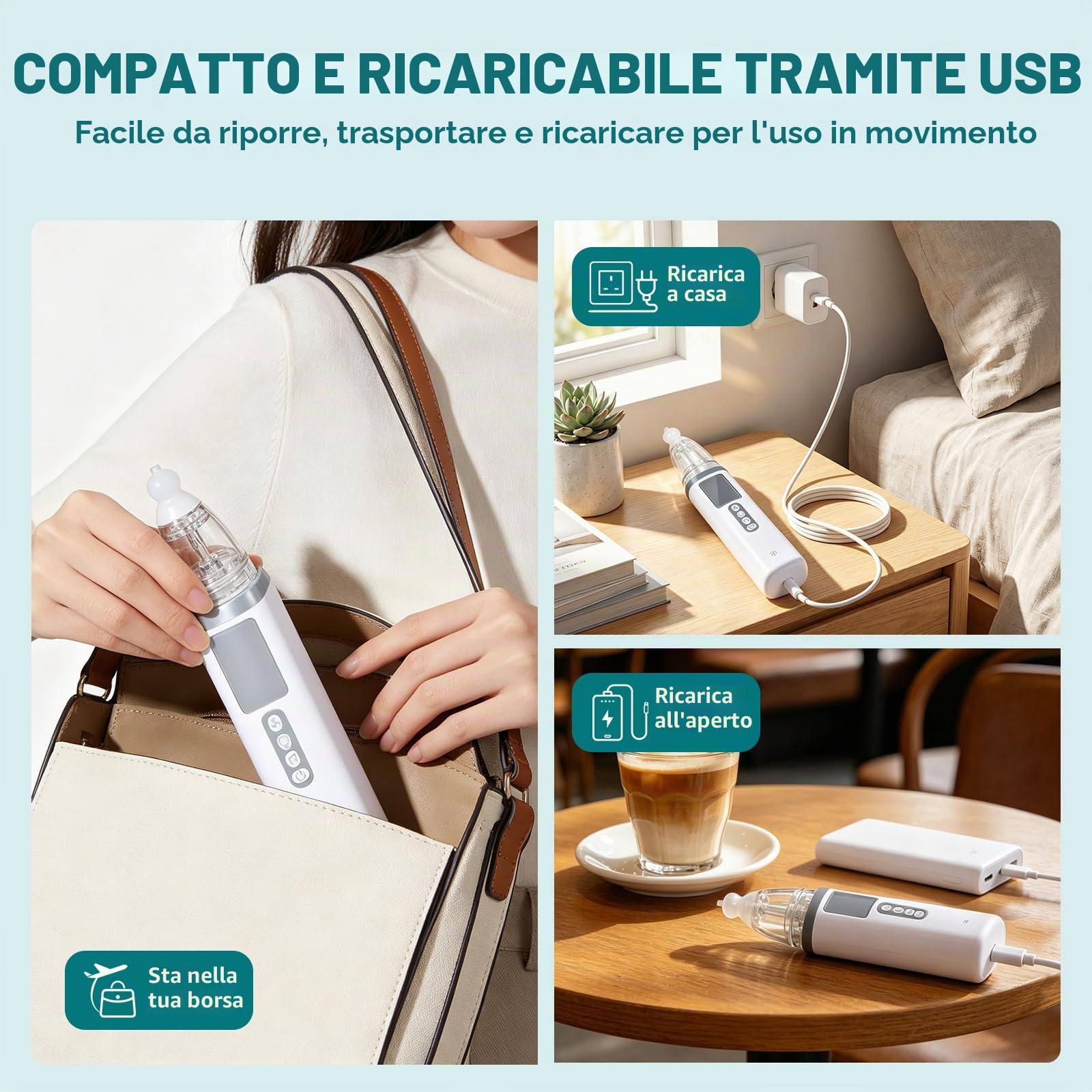 Aspiratore Nasale Neonato Elettrico Aspira Muco Bambini Portatile con 3 Livelli di Aspirazione e 3 Punte in Silicone Aspiratore Nasale Elettrico Ricaricabile USB-C con Musica e Luci per Bambini