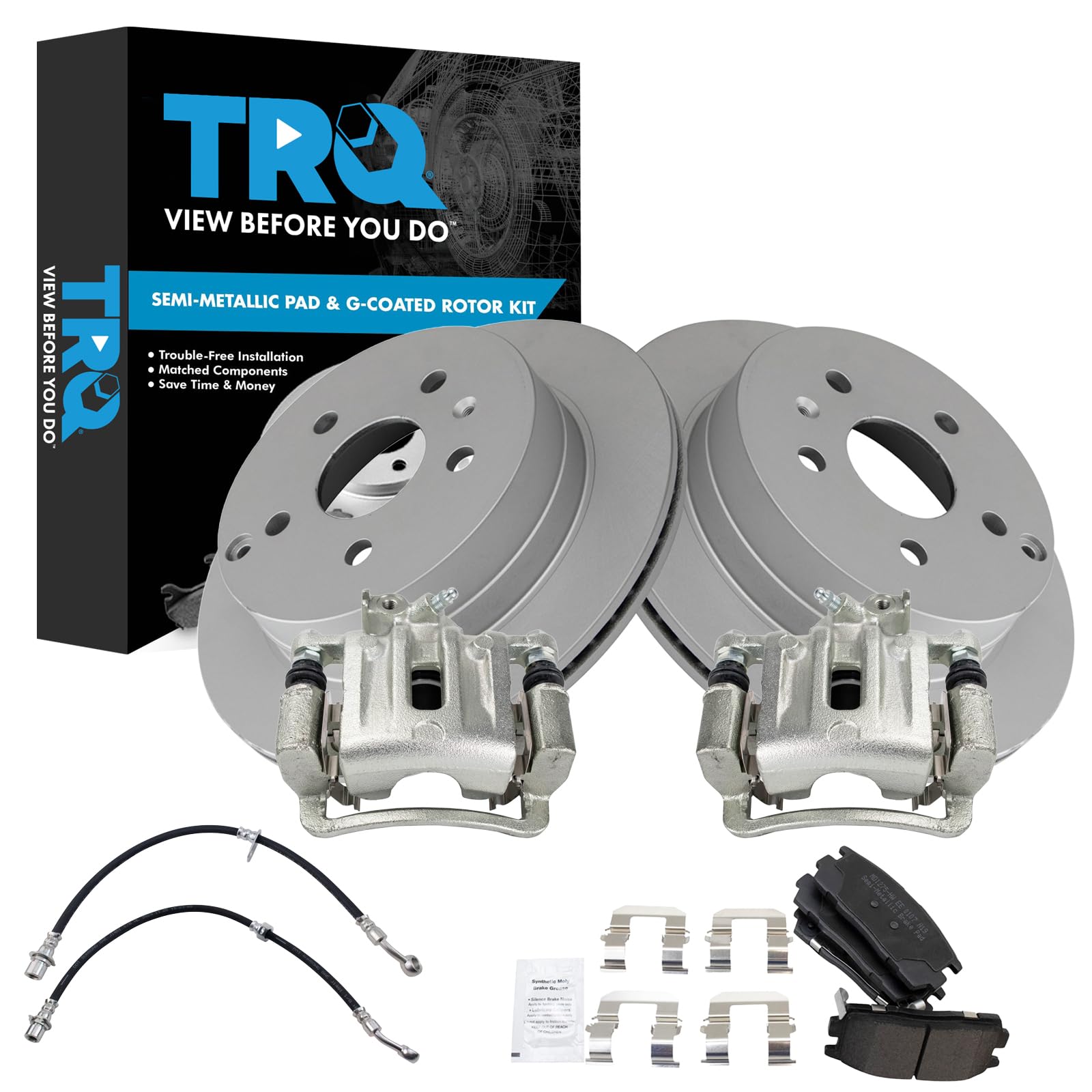 TRQ Rear Brake Pad &amp; Rotor Kit Semi-Metallic Premium G-Coated Compatible with 2010-2012 Chevrolet Equinox 2010-2011 GMC Terrain