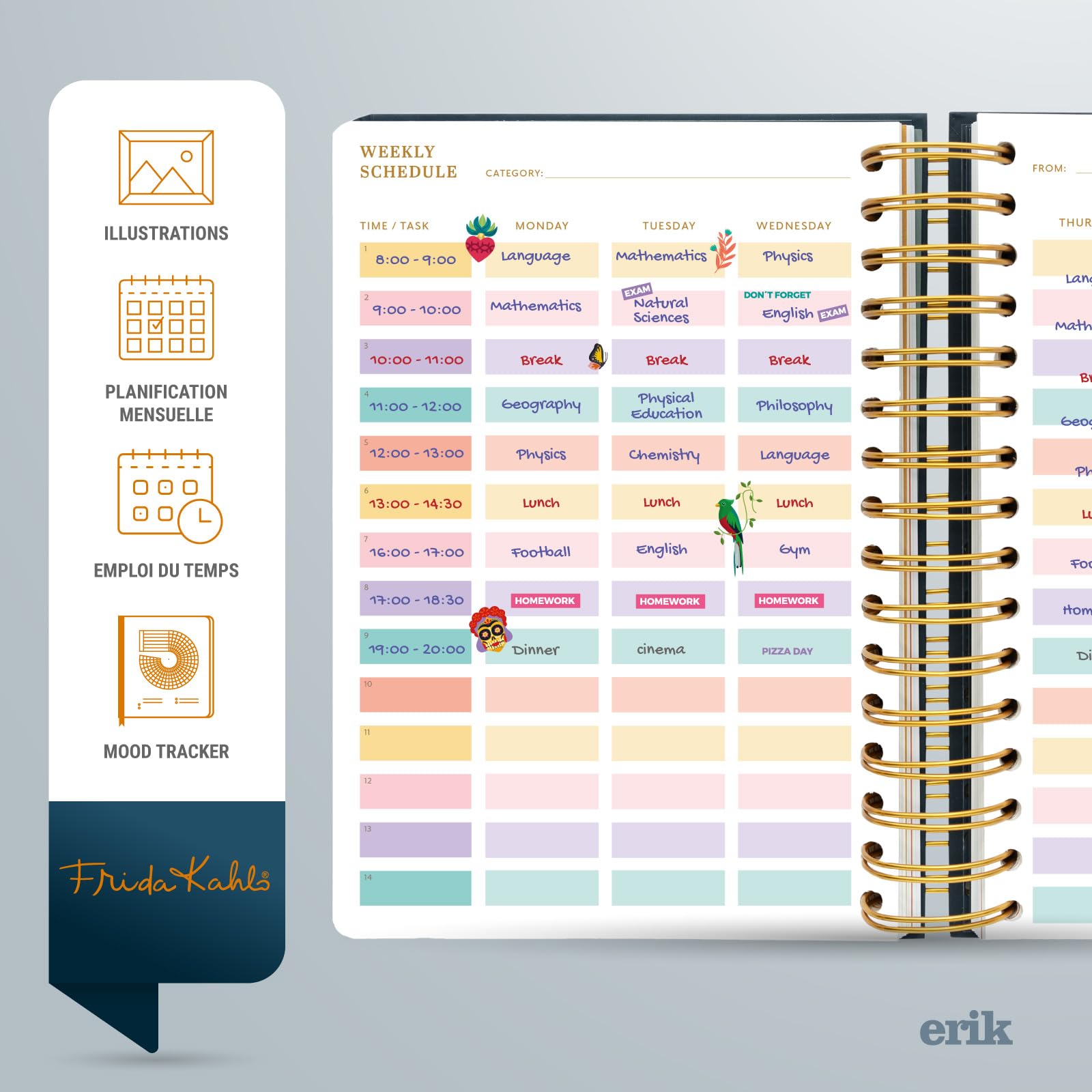 Agenda Frida Kahlo A5 Agenda Semainier 2024-2025 Frida Kahlo A5 | Agenda  Scolaire Spirale | Août 2024 à Juillet 2025 Planning Scolaire Hebdomadaire, image size:1600x1600