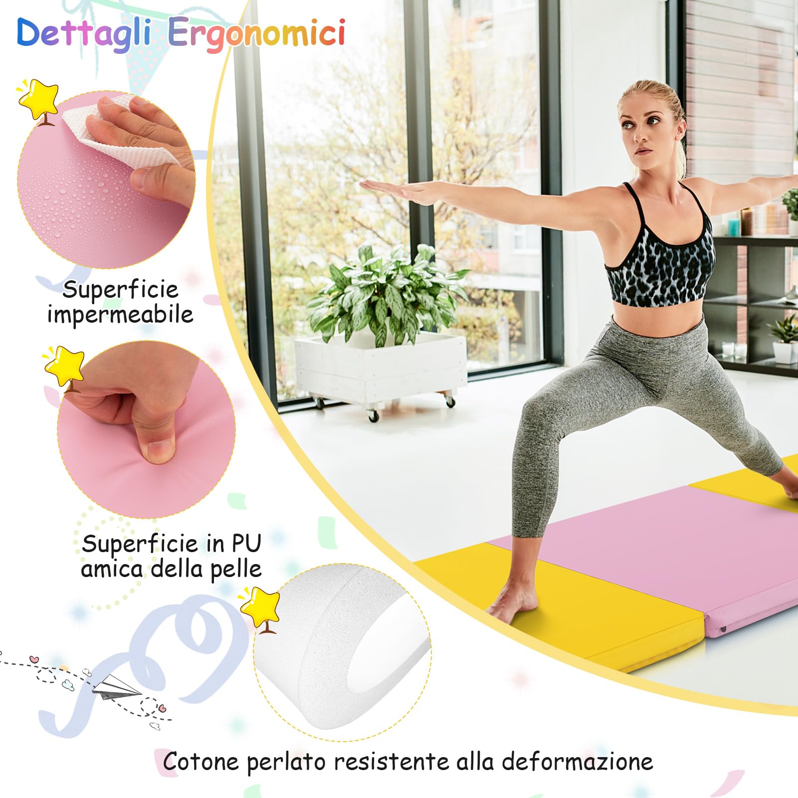Samsung Olympic Tappetino Yoga Spesso 10mm - Antiscivolo, Dimensioni 183x60cm, Con Cinghia Trasporto Fascia Elastica Fitness